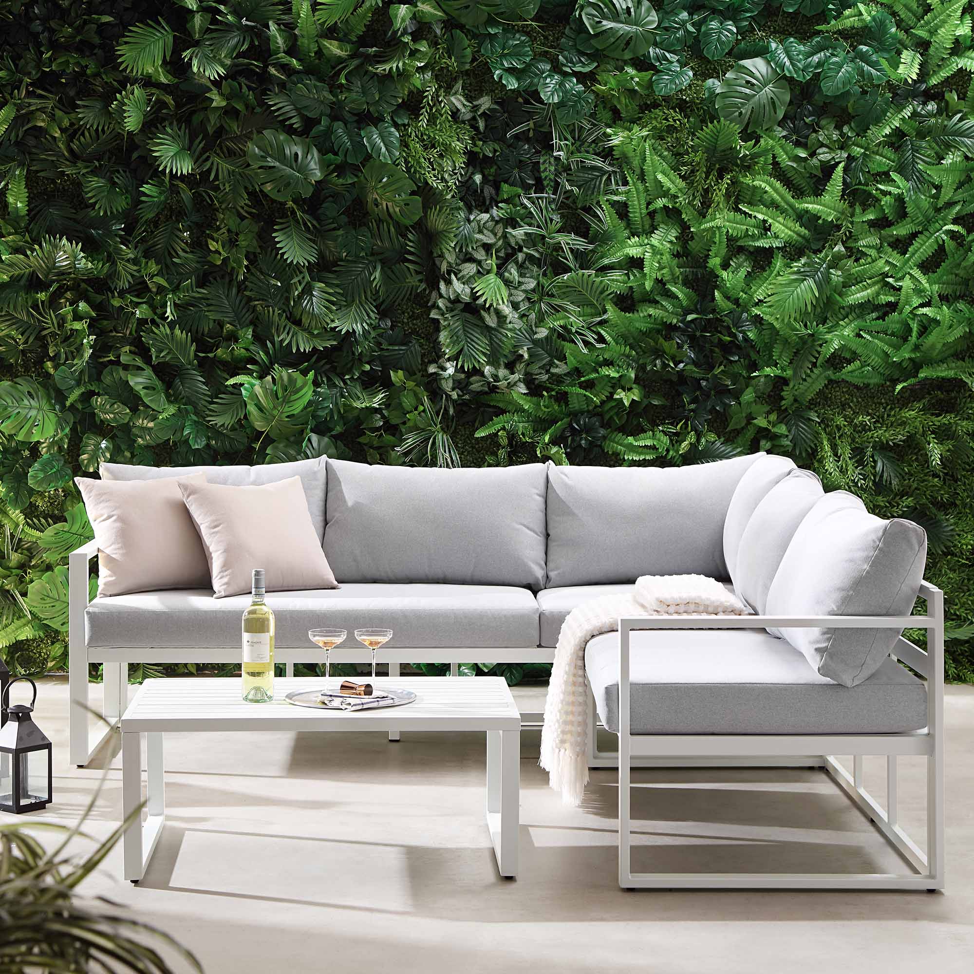 Albany Aluminium Corner Sofa Set with Reclining Back and Coffee Table, White - Image 2