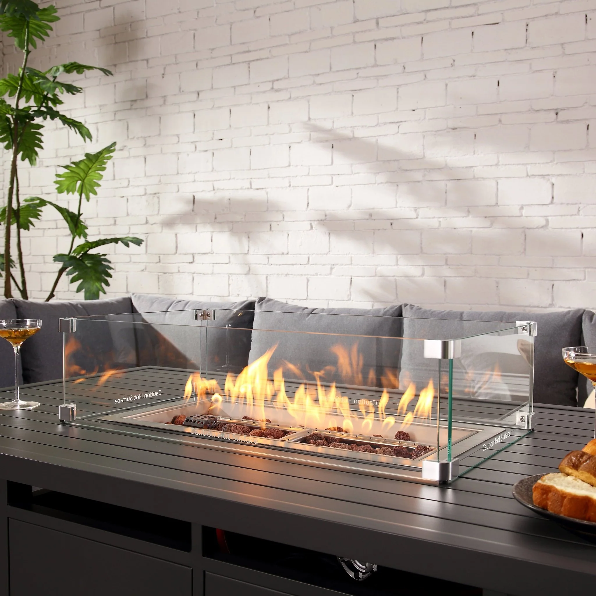 Albany Aluminium Large Corner Casual Dining Set with Firepit Table, Grey - Image 2