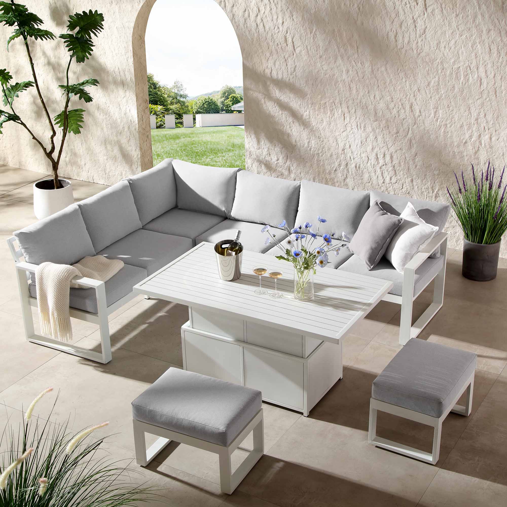 Albany Aluminium Large Corner Casual Dining Set with Rising Table, White - Image 2