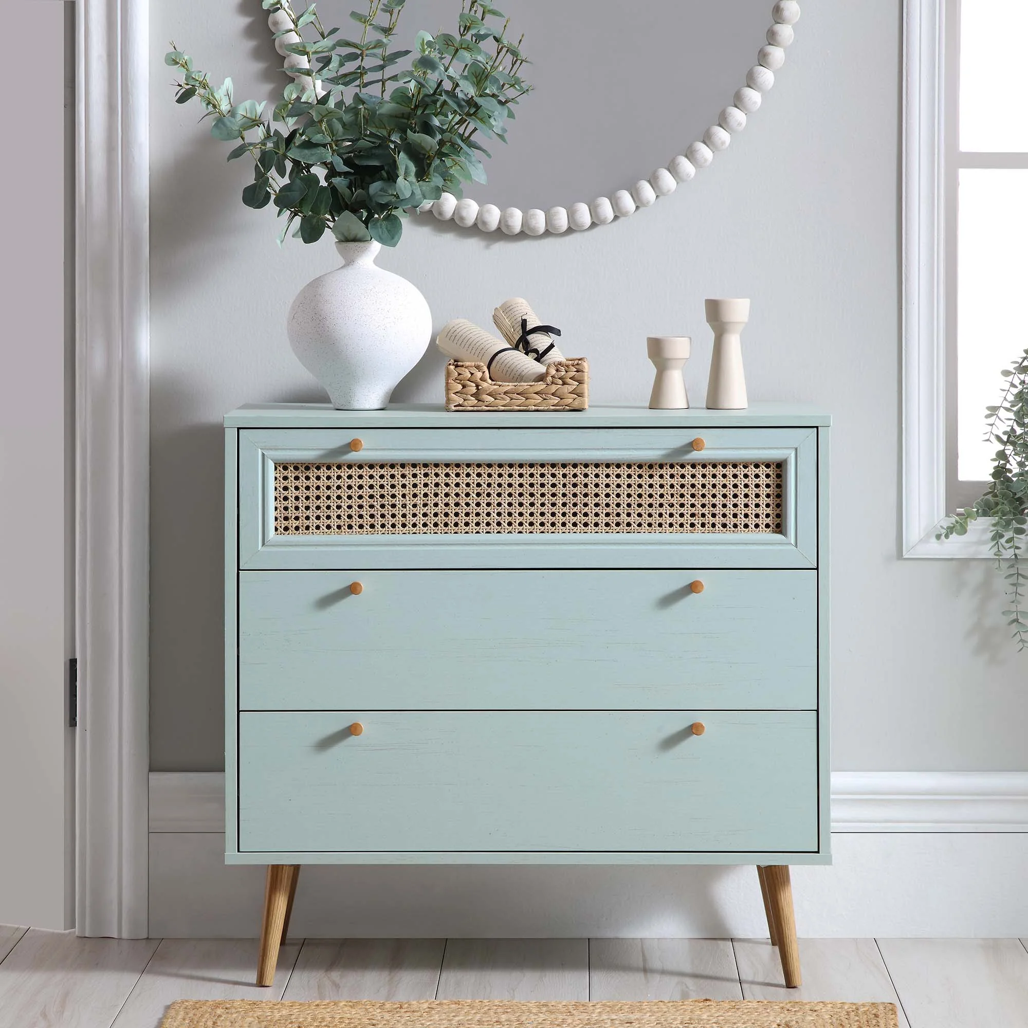 Anya Woven Rattan Chest of 3 Drawer in Mint Colour - Image 2