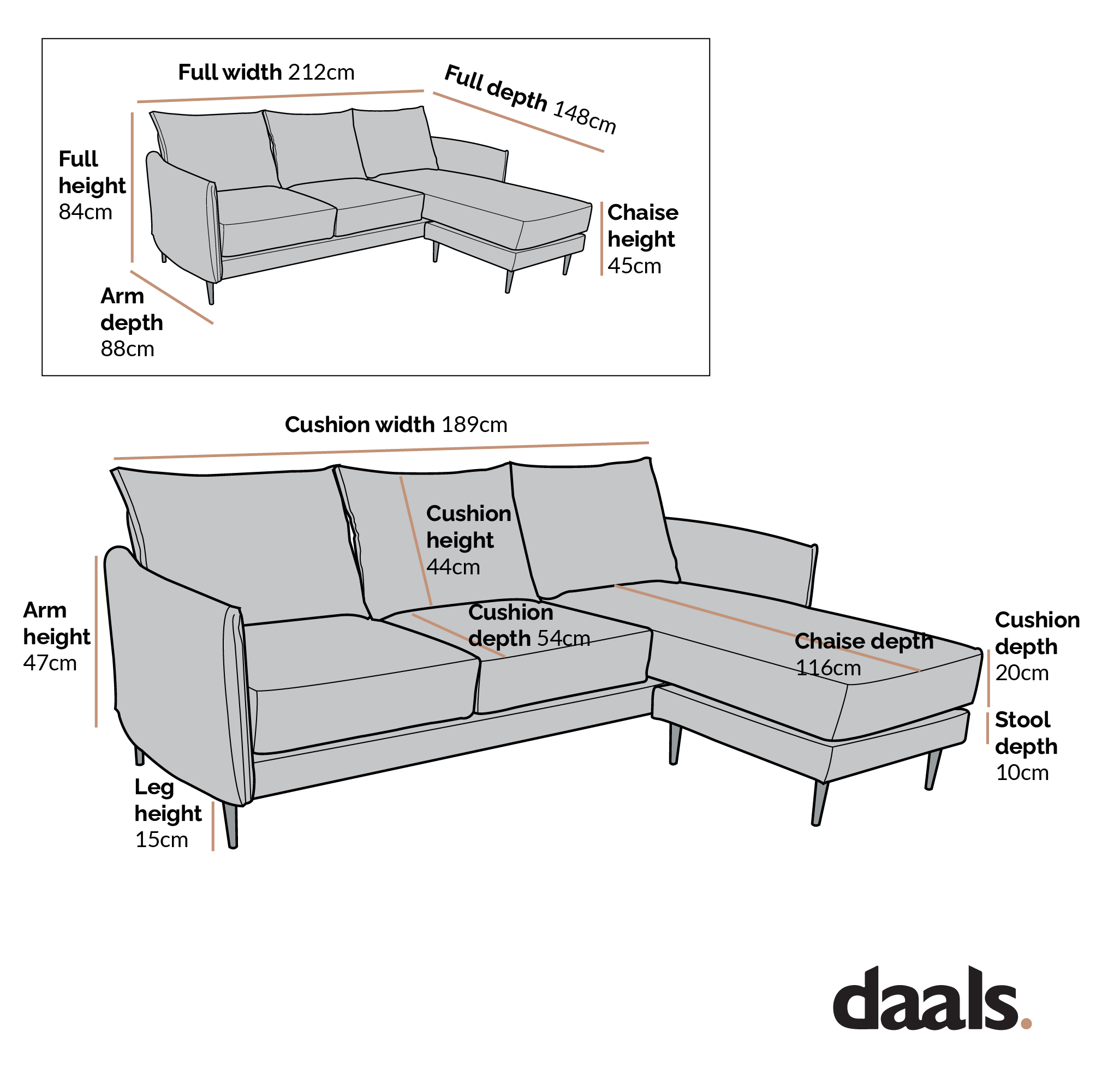 Bari Light Beige Woven Fabric Chaise Sofa - Image 6