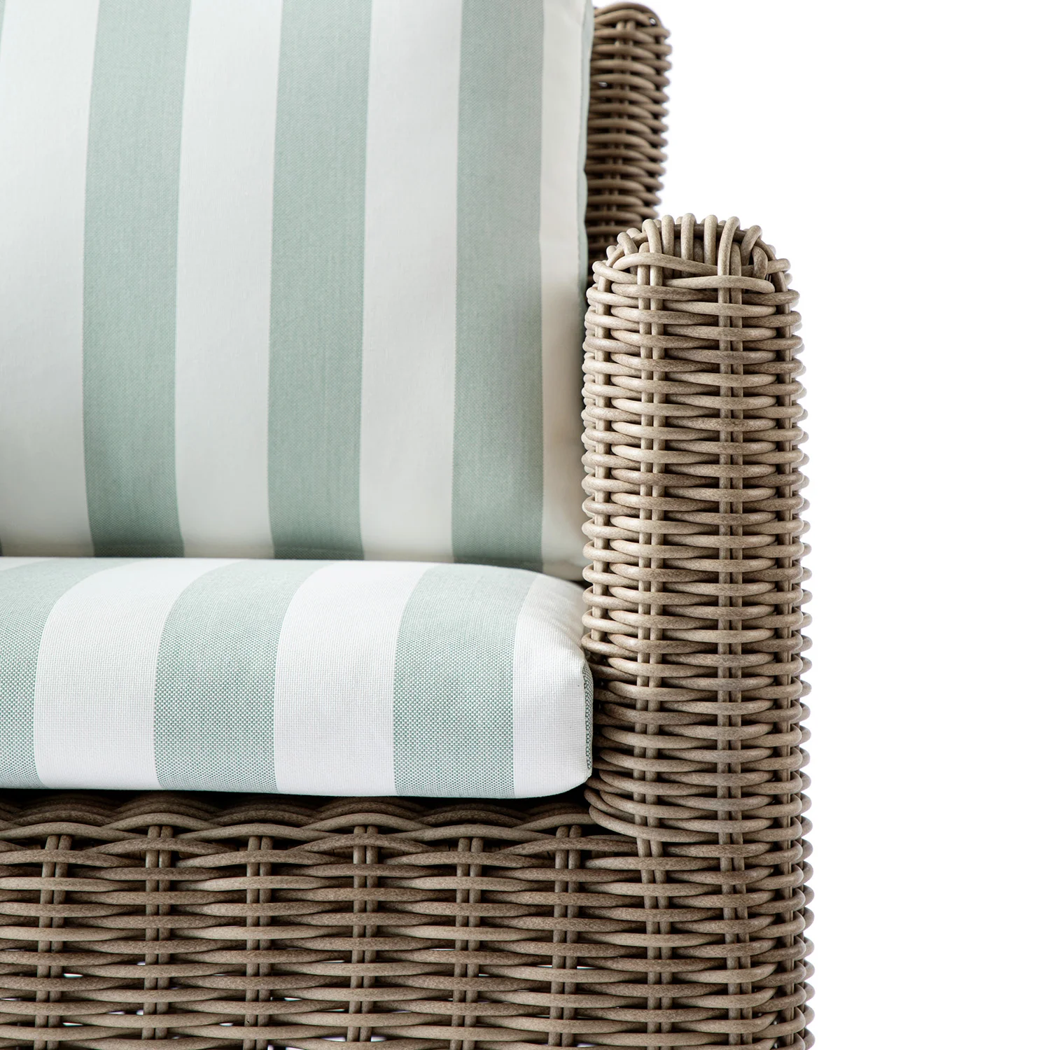 Bellagio Round Wicker Bistro Set with Rising Side Table, Natural with Sage Stripes - Image 8