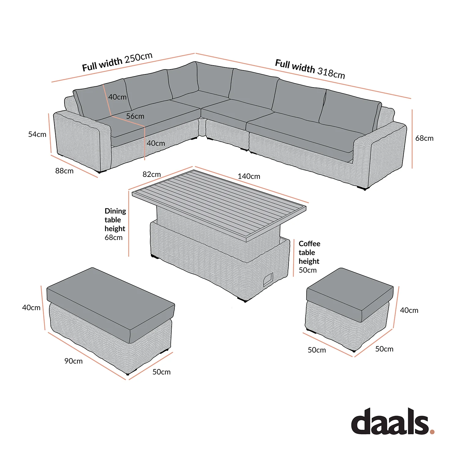 Bellagio Round Wicker Large Corner Casual Dining Set with Rising Table, Dark Grey - Image 11