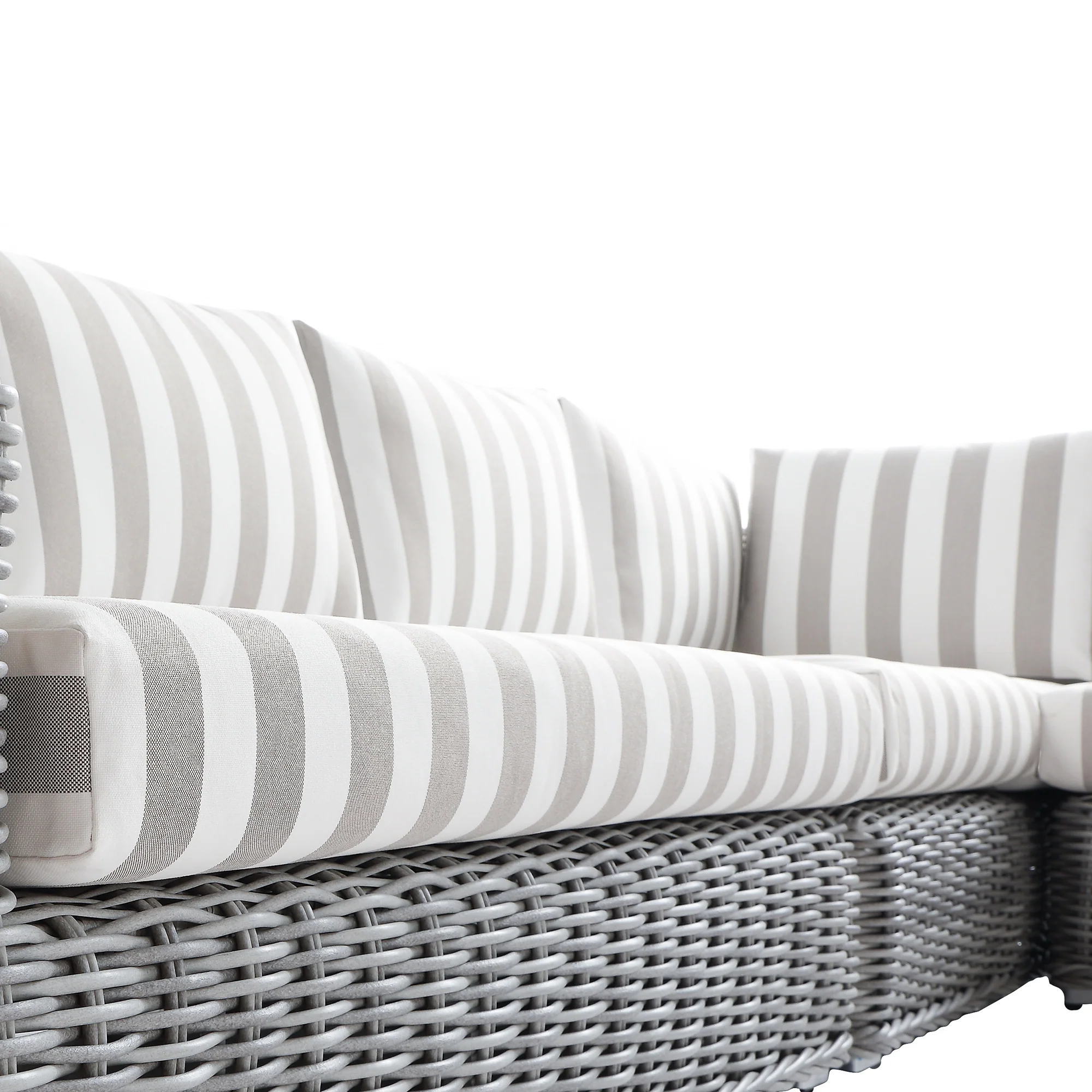 Bellagio Round Wicker Large Corner Casual Dining Set with Rising Table, Light Grey with Taupe Stripes - Image 7