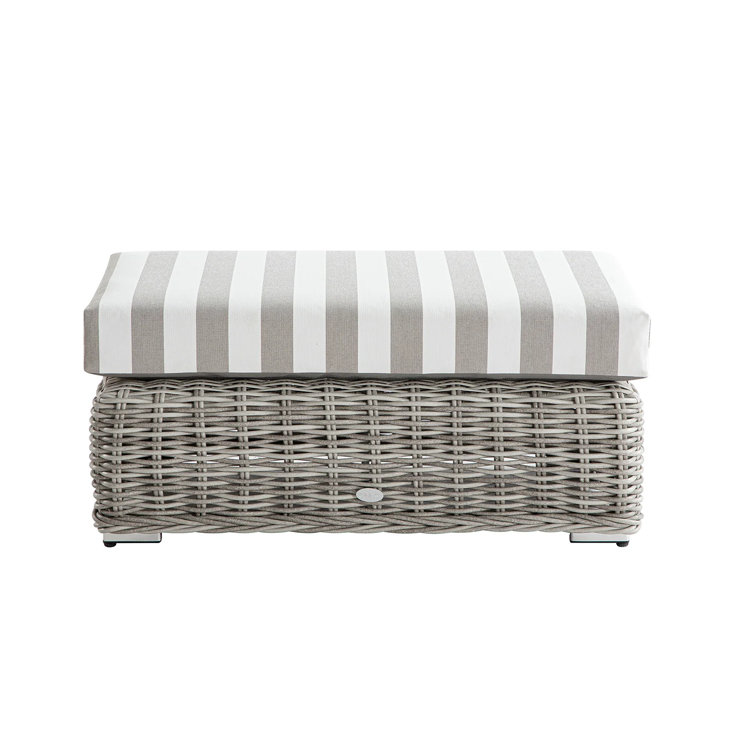 Bellagio Round Wicker Outdoor Bench, Light Grey with Taupe Stripes