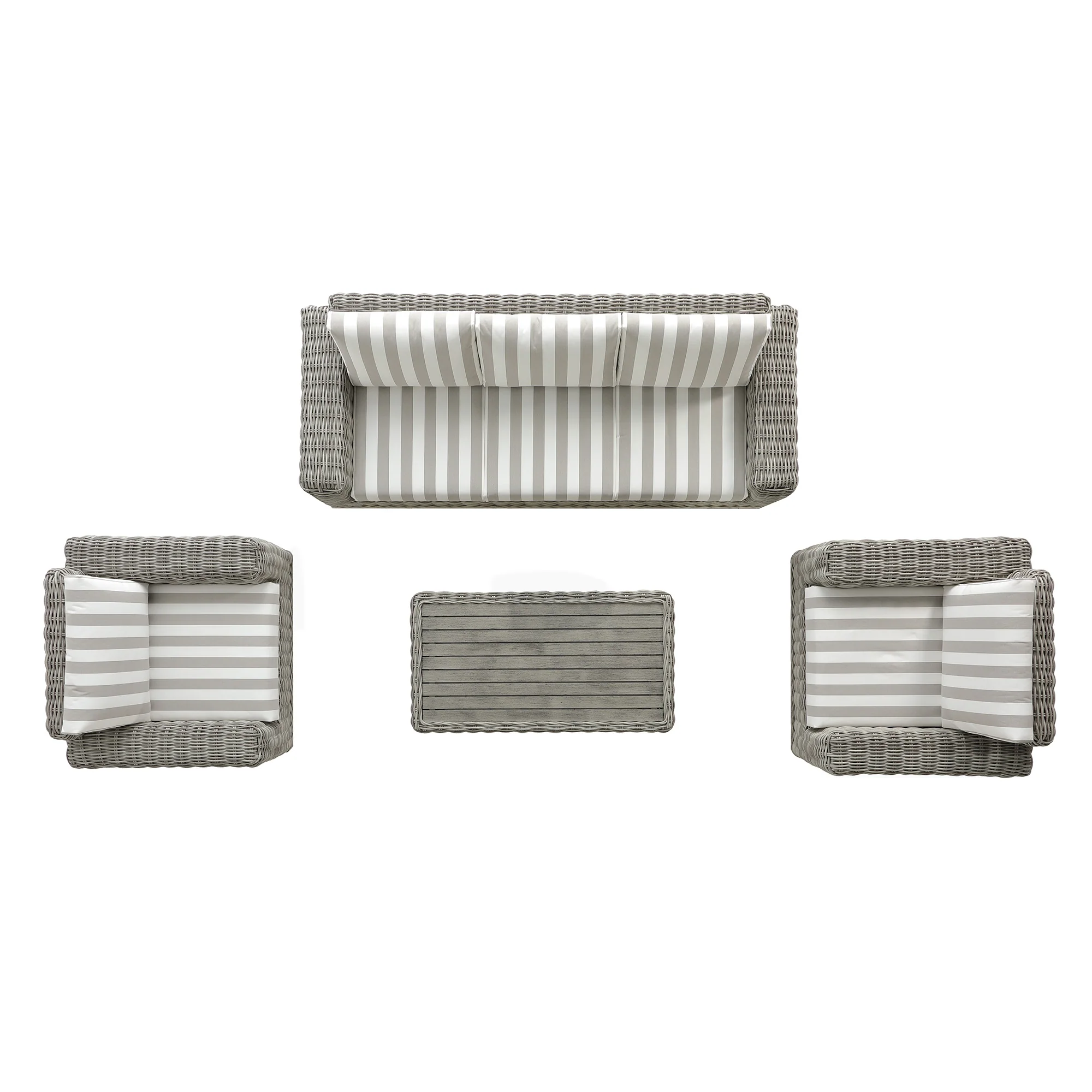 Bellagio Round Wicker Sofa Set with Coffee Table, Light Grey with Taupe Stripes - Image 5