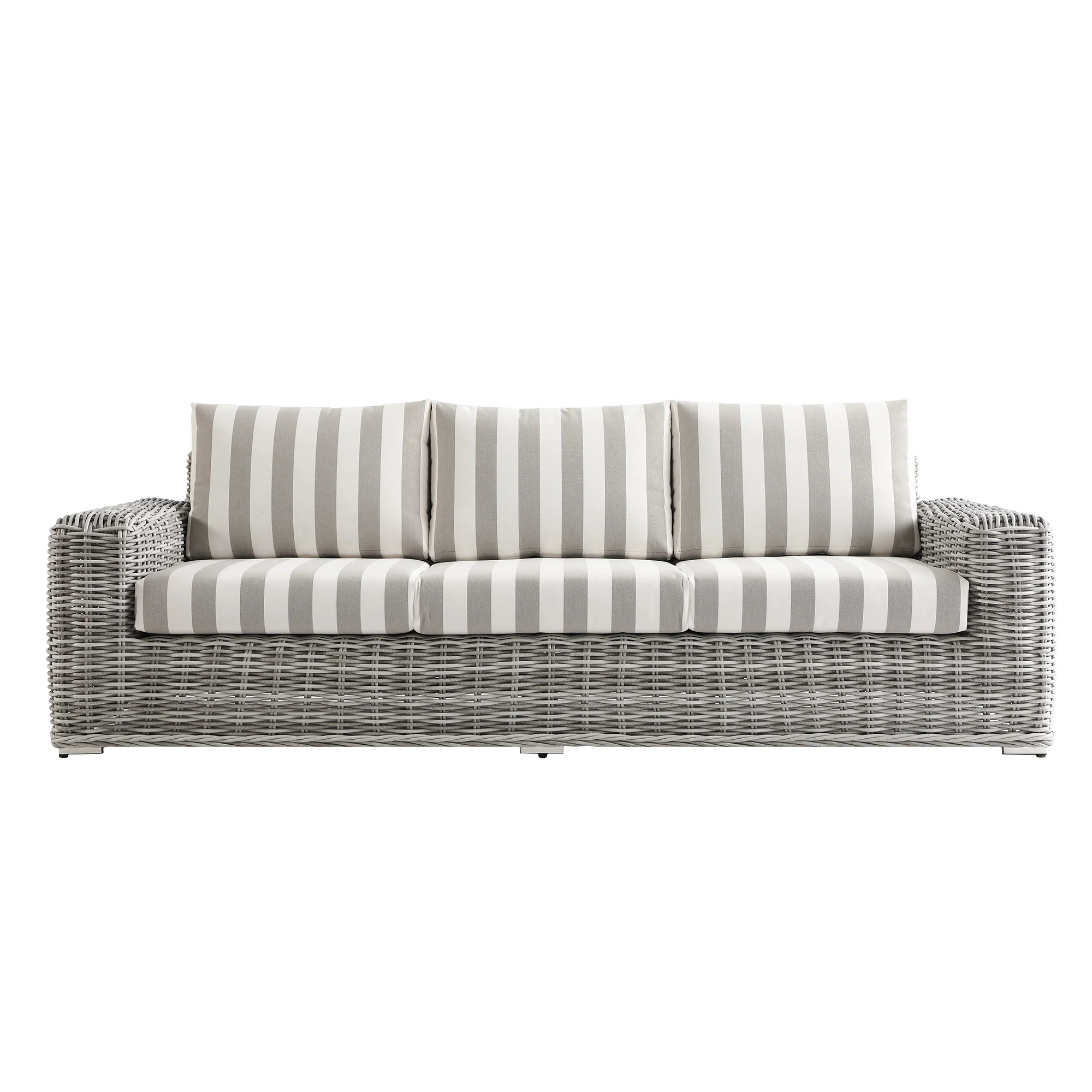 Bellagio Round Wicker Sofa Set with Coffee Table, Light Grey with Taupe Stripes - Image 6
