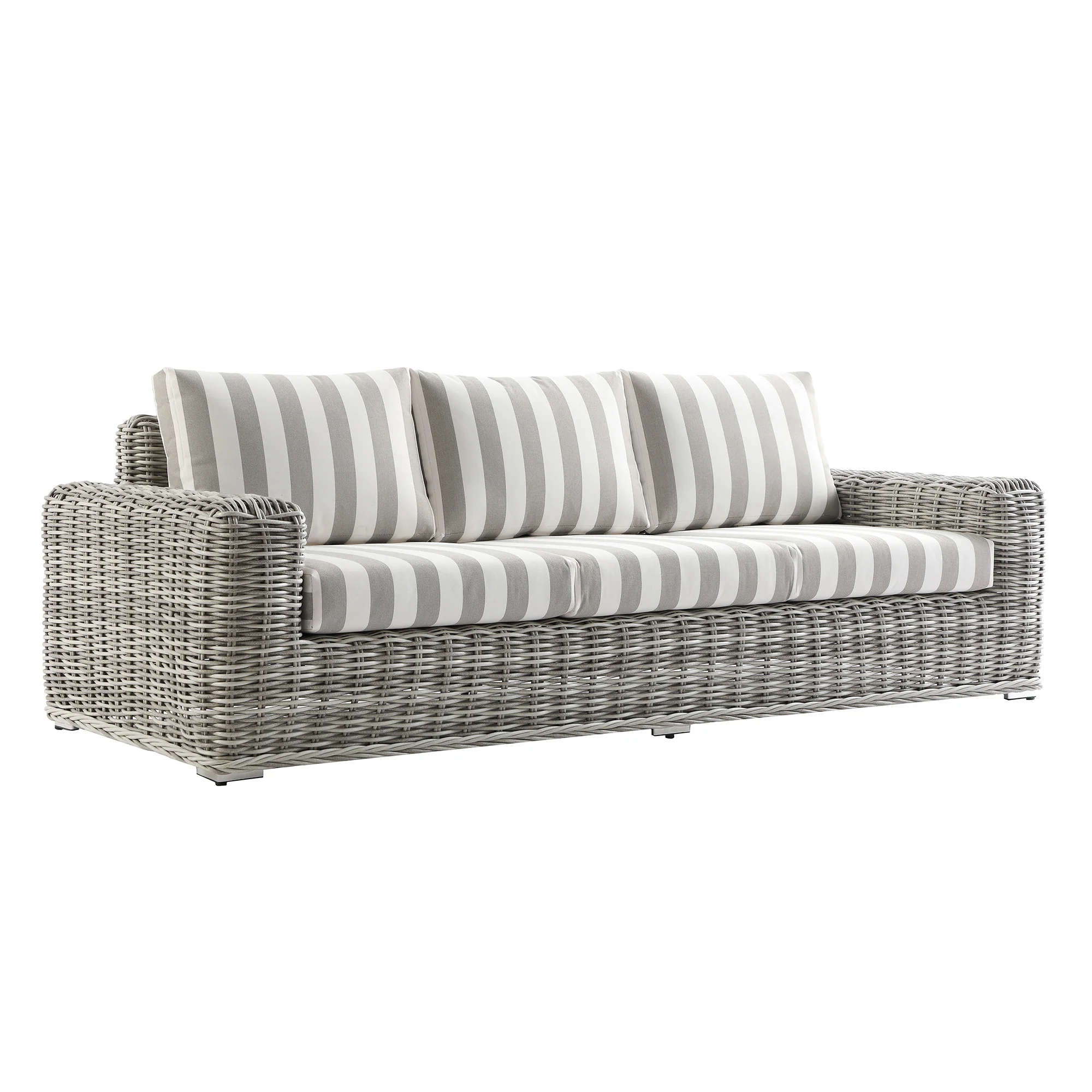 Bellagio Round Wicker Sofa Set with Coffee Table, Light Grey with Taupe Stripes - Image 7
