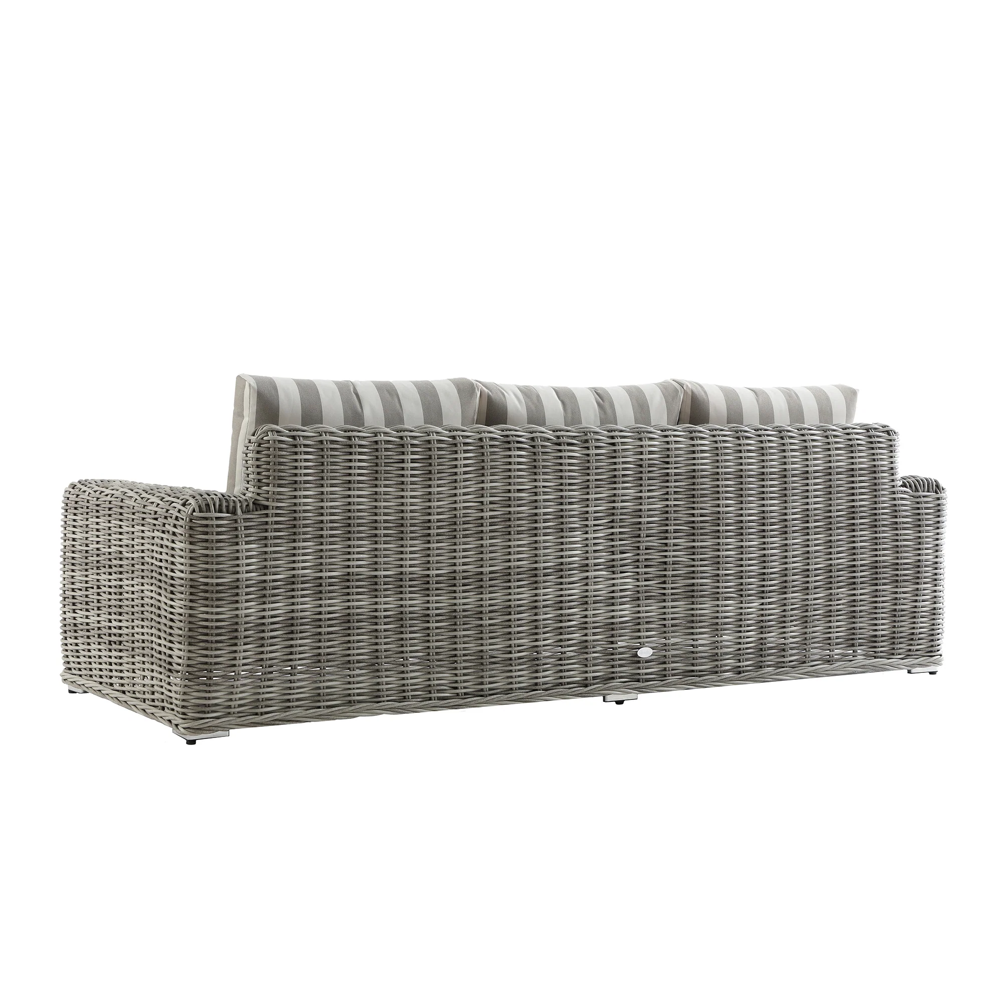 Bellagio Round Wicker Sofa Set with Coffee Table, Light Grey with Taupe Stripes - Image 8