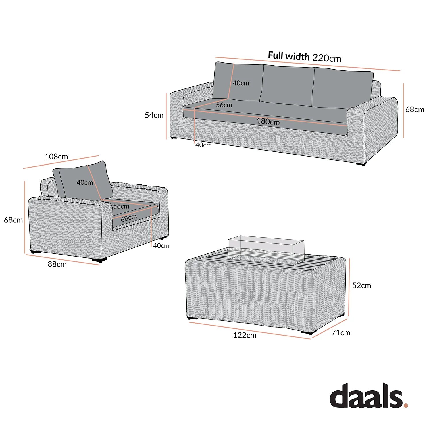 Bellagio Round Wicker Sofa Set with Firepit Coffee Table, Light Grey with Taupe Stripe - Image 3