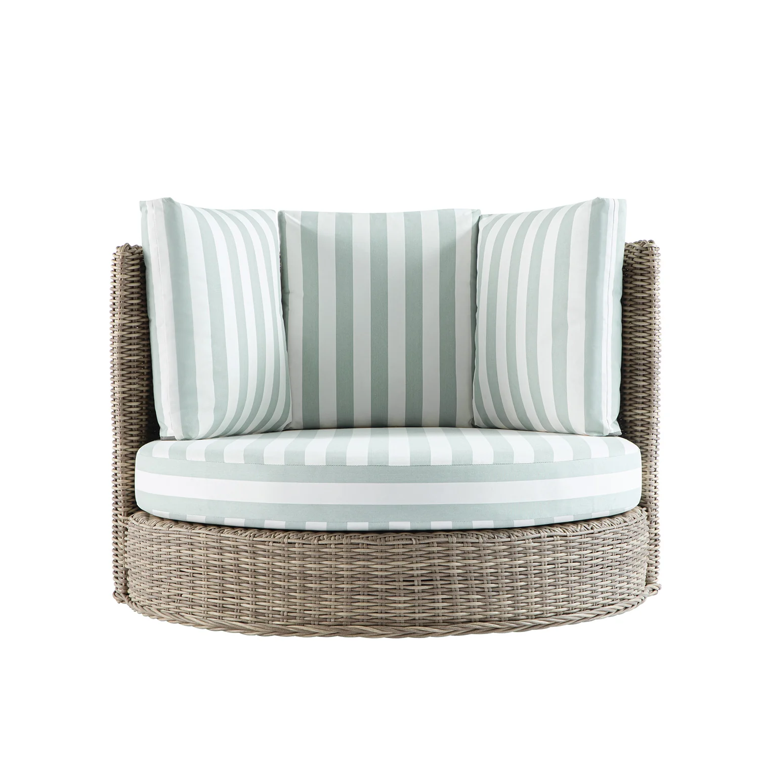 Bellagio Round Wicker Swivel Daybed, Natural with Sage Stripes