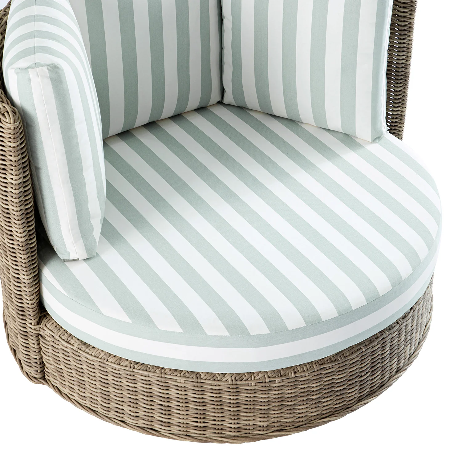 Bellagio Round Wicker Swivel Daybed, Natural with Sage Stripes - Image 8