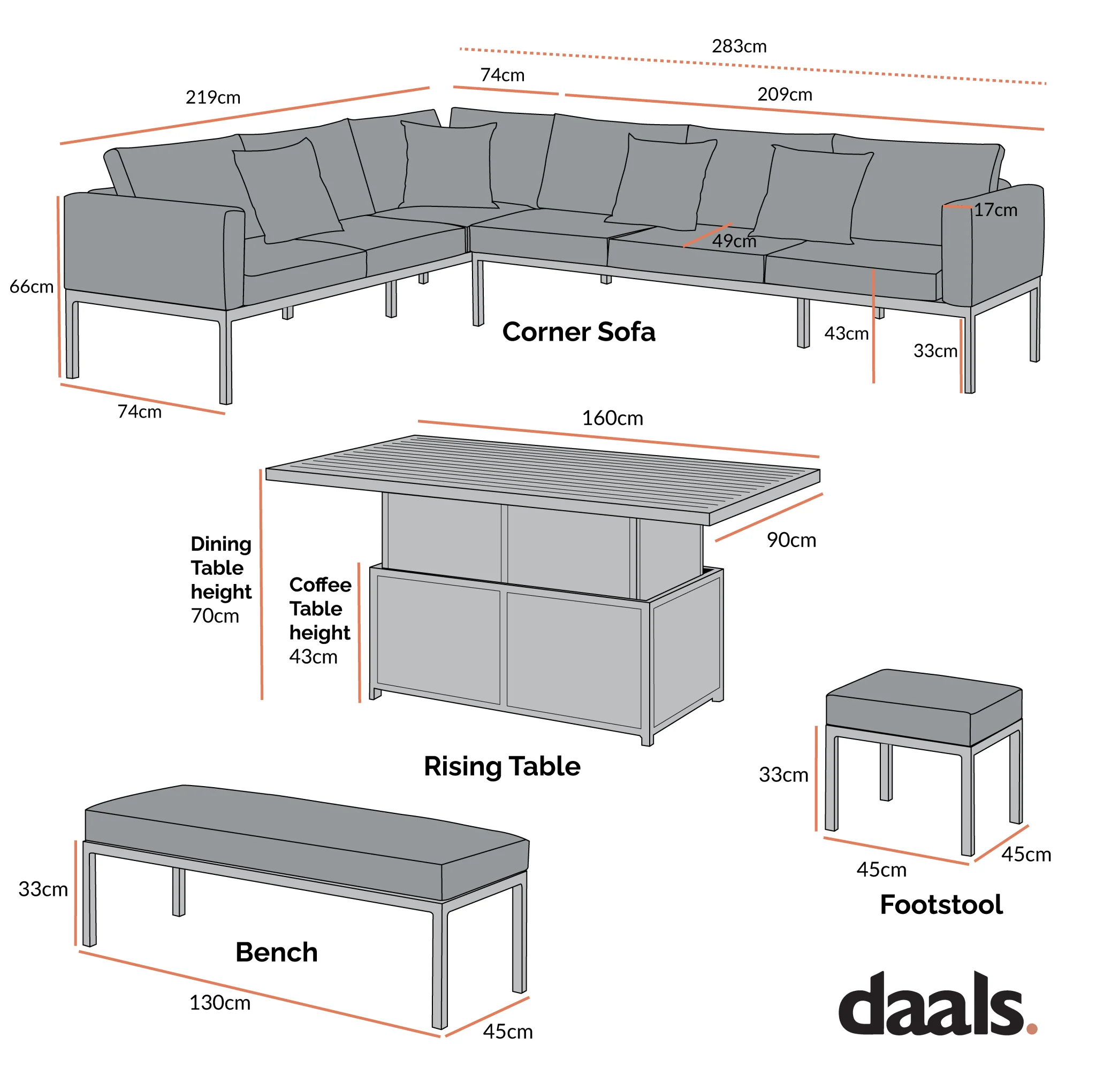 Calabasas Large Outdoor Fabric and Aluminium Corner Casual Dining Set with Rising Table, Dark Grey - Image 7