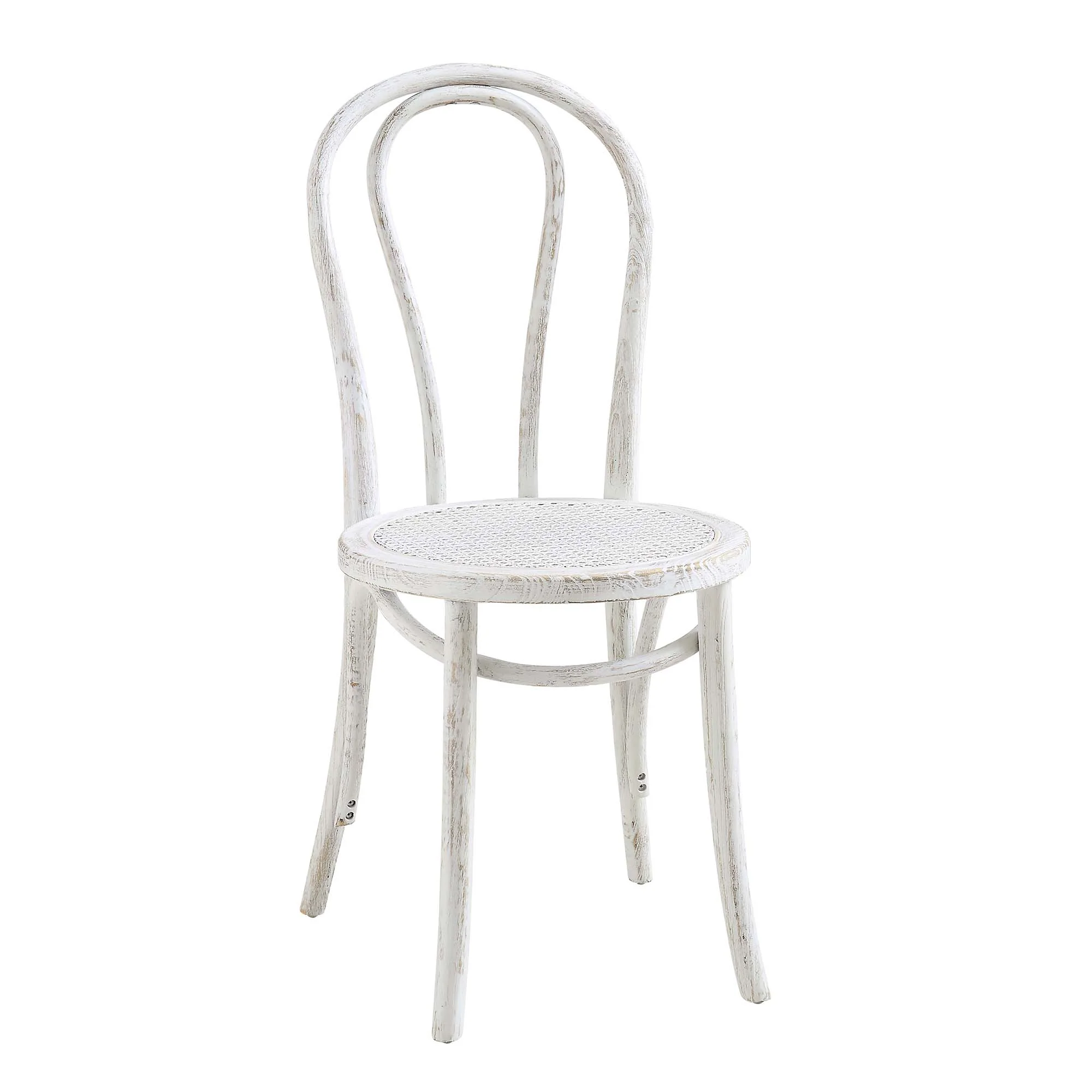 Camille Elm Wood and Rattan Bentwood Dining Chair, Distressed White - Image 2