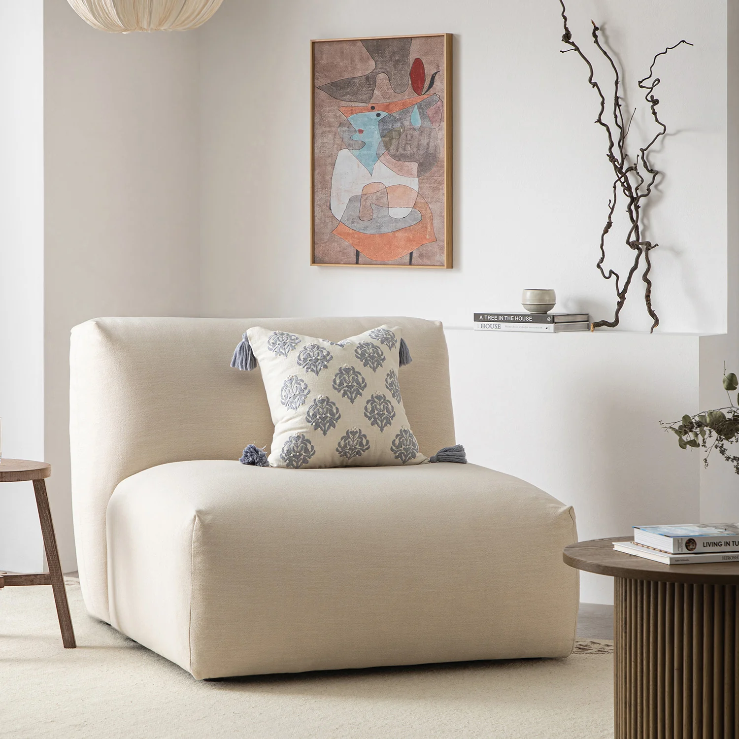 Carlyle Beige Cotton Blend Modular Sofa, Armless Seat