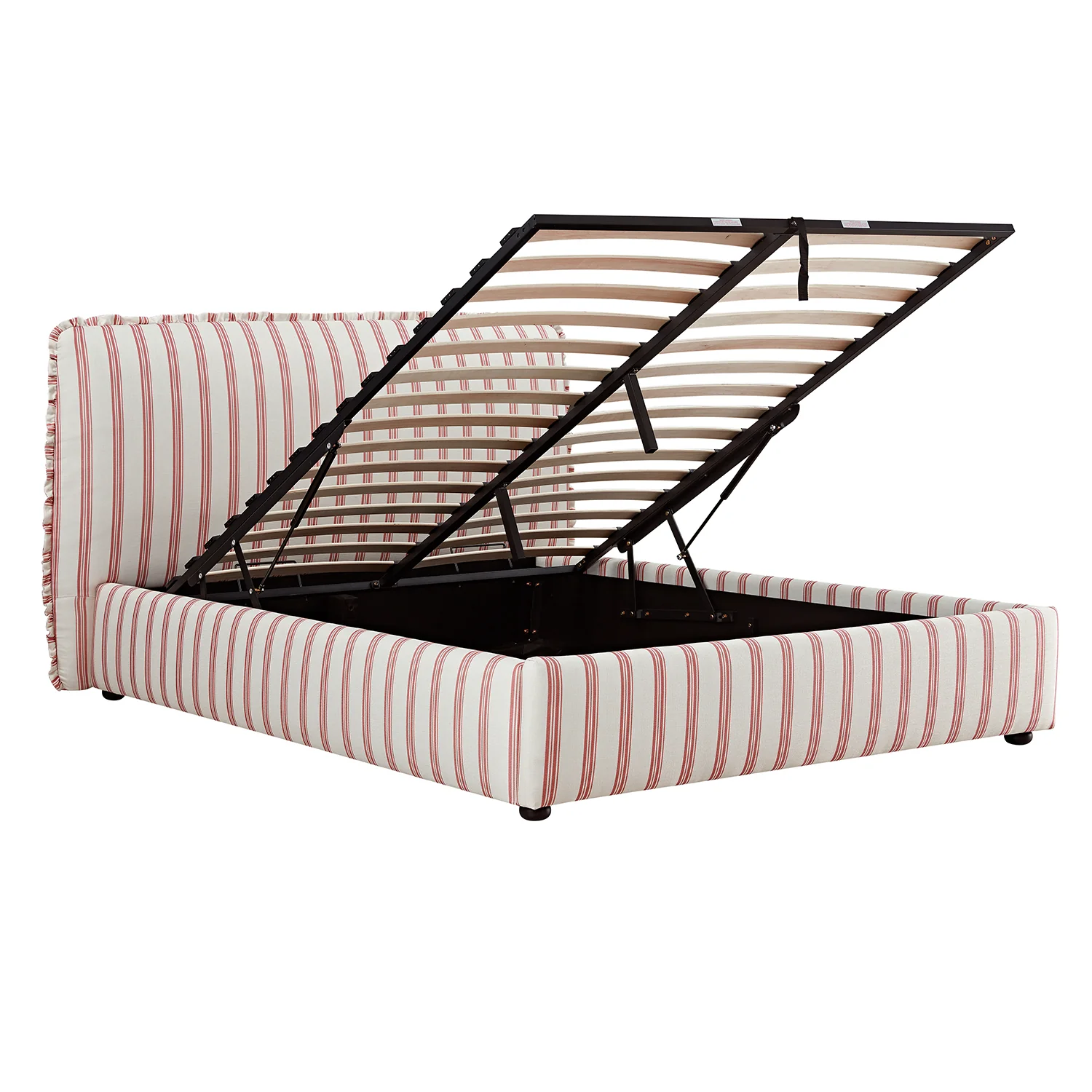 Celeste Upholstered Storage Bed with Ruffled Headboard, Peony Red Stripe - Image 4