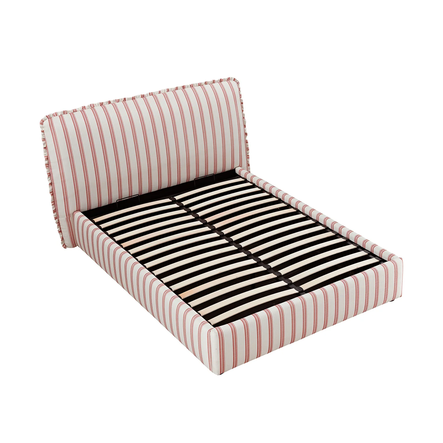 Celeste Upholstered Storage Bed with Ruffled Headboard, Peony Red Stripe - Image 5