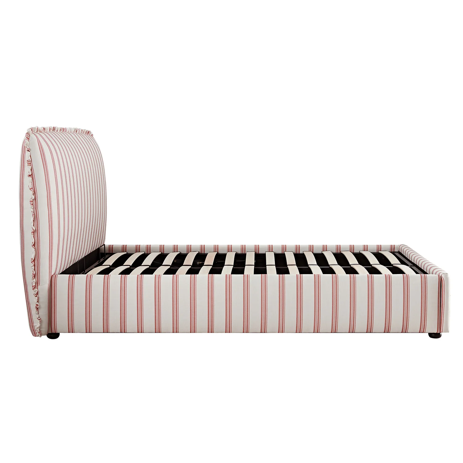 Celeste Upholstered Storage Bed with Ruffled Headboard, Peony Red Stripe - Image 6