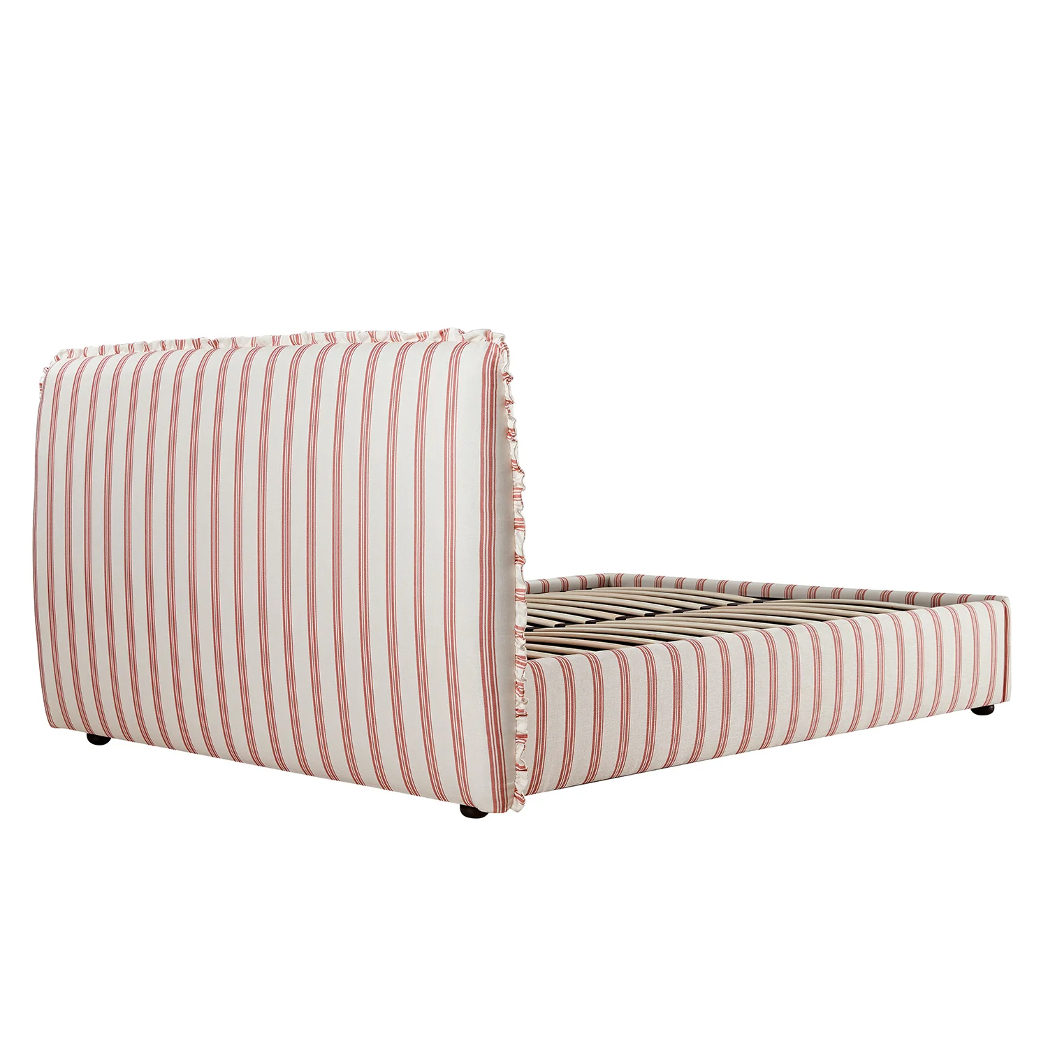 Celeste Upholstered Storage Bed with Ruffled Headboard, Peony Red Stripe - Image 7