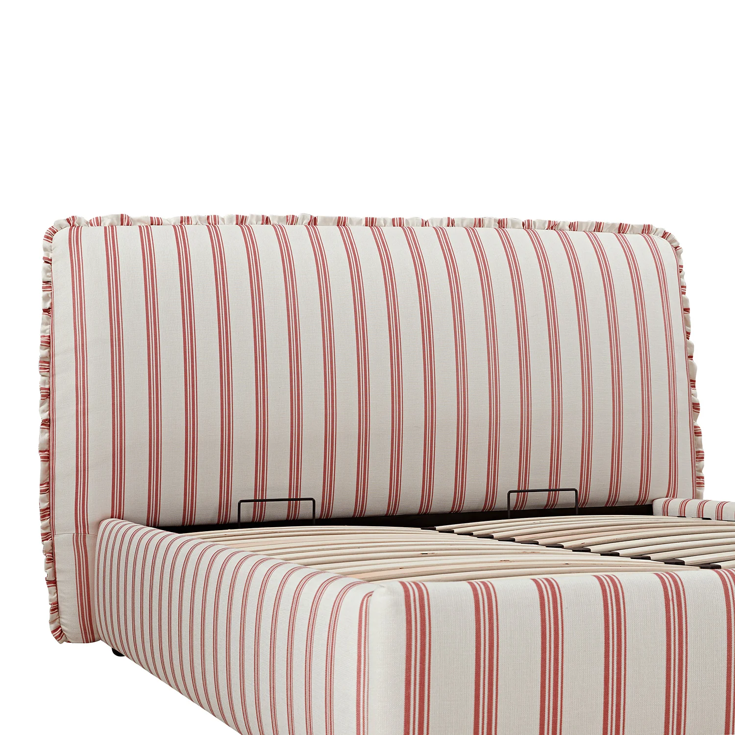 Celeste Upholstered Storage Bed with Ruffled Headboard, Peony Red Stripe - Image 8
