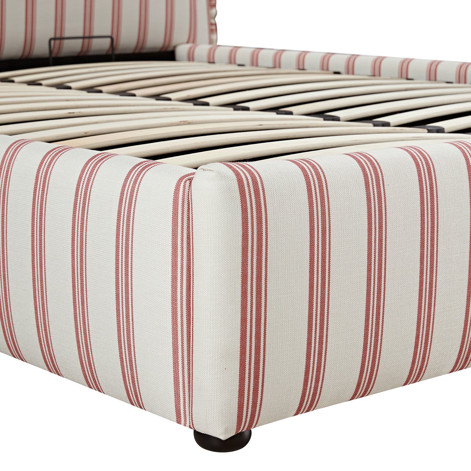 Celeste Upholstered Storage Bed with Ruffled Headboard, Peony Red Stripe - Image 9