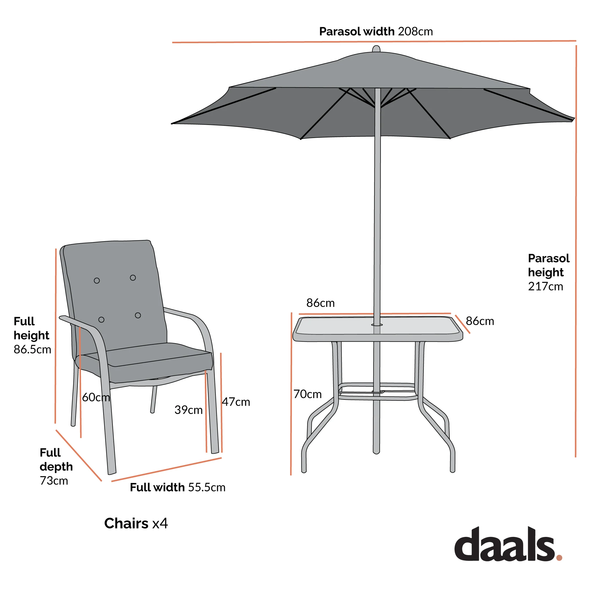 Champneys 4-Seater Steel and Fabric Outdoor Patio Dining Set with Parasol, Sage Green - Image 6