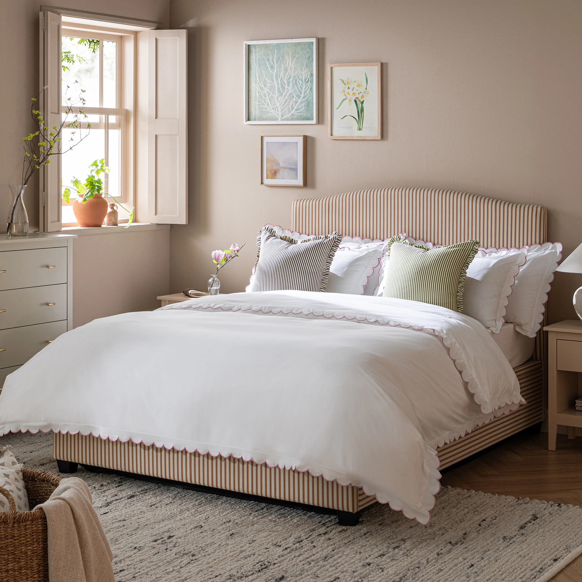 Chilworth Upholstered Ottoman Storage Bed, Ochre Stripe Linen Blend