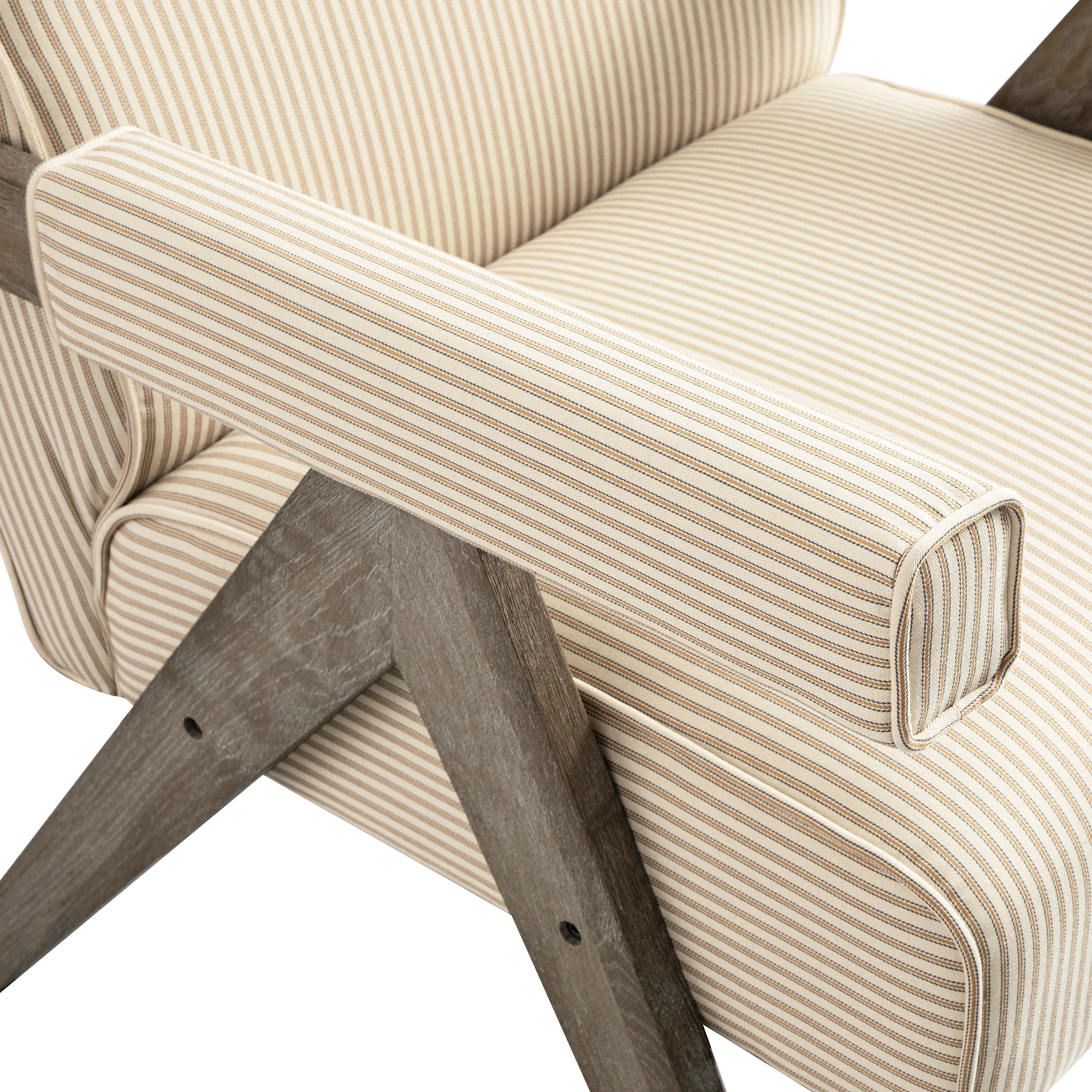 Chinnor Ochre Striped Linen Blend Weathered Oak Frame Accent Chair - Image 13