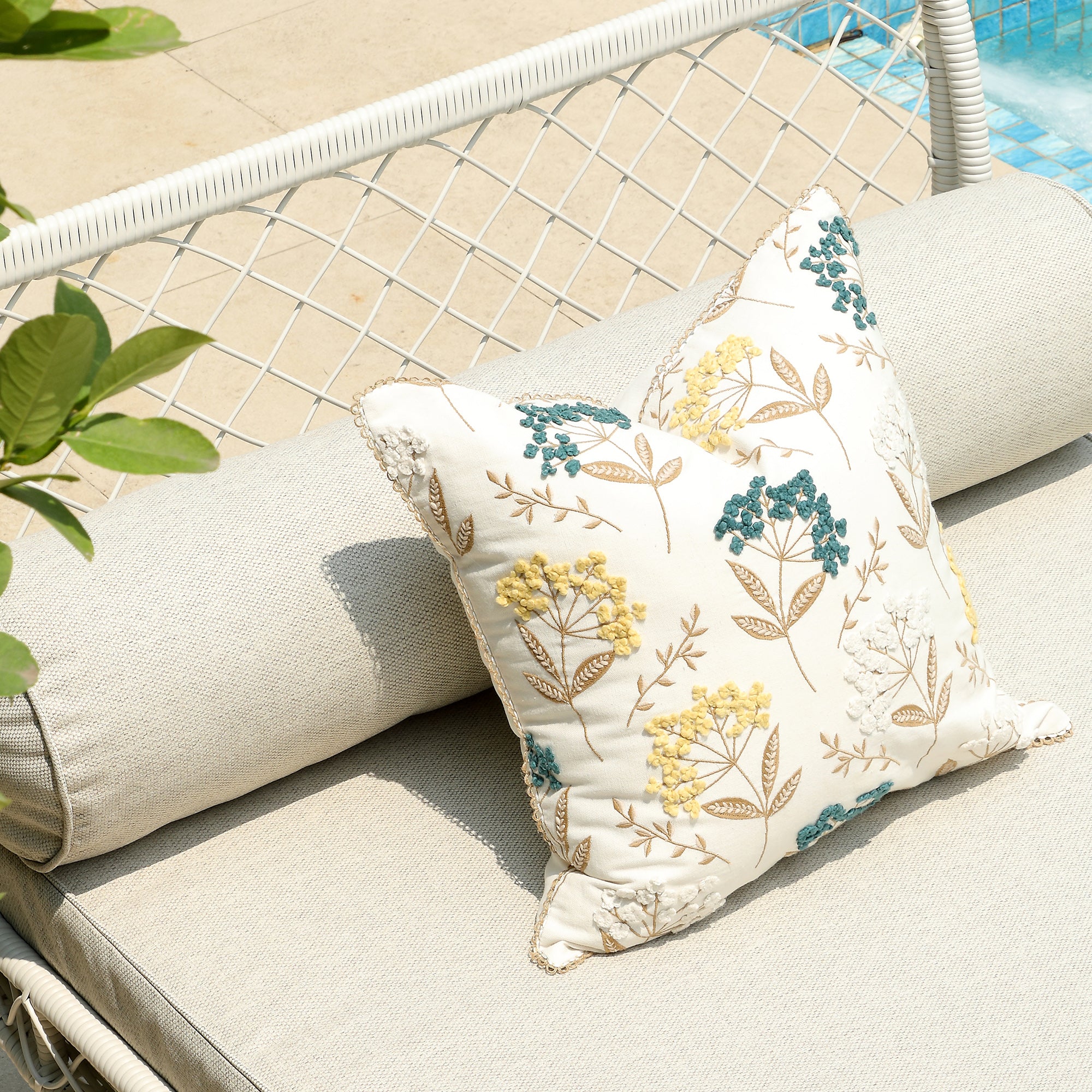 Country Collection Cow Parsley Embroidered Cotton Cushion