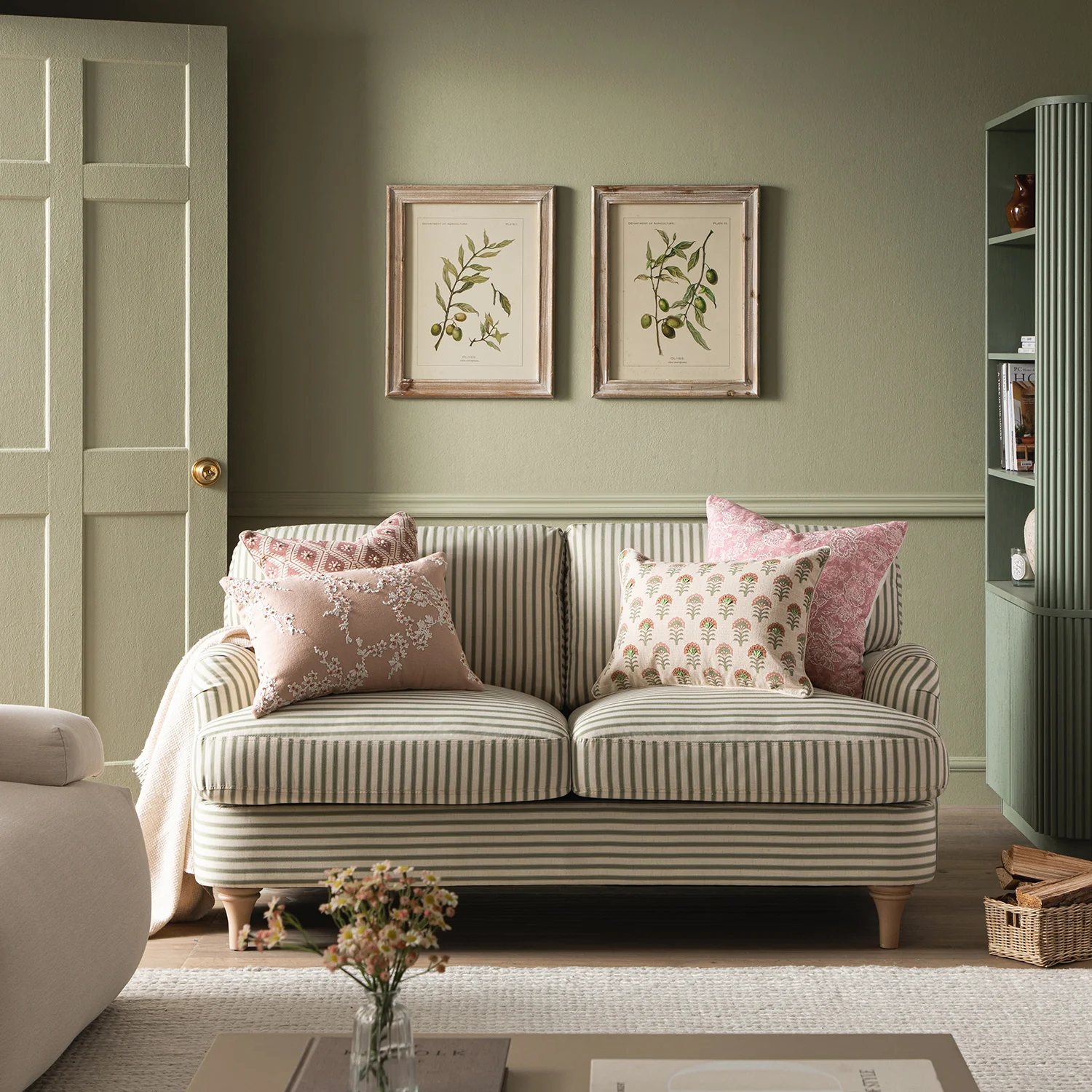 Daphnis Green Striped Linen Blend Sofa, 2-Seater