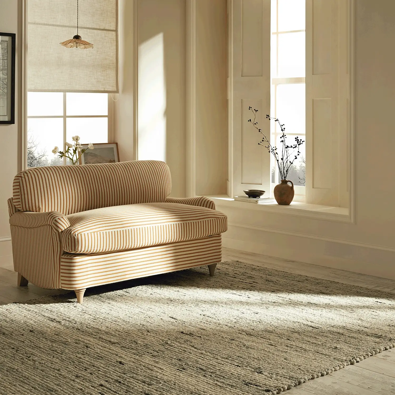 Daphnis Ochre Striped Linen Blend Fabric Sofa Bed, Loveseat - Image 3