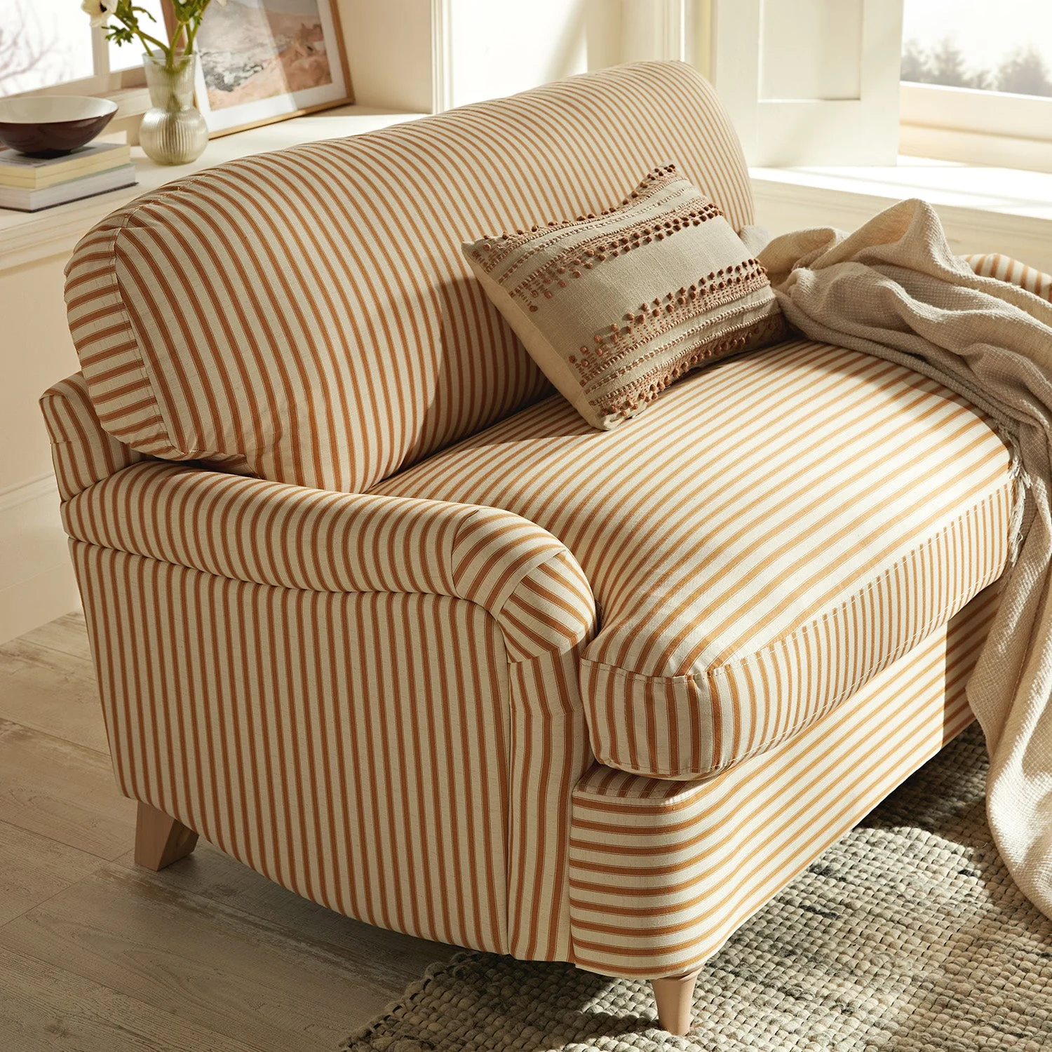 Daphnis Ochre Striped Linen Blend Fabric Sofa Bed, Loveseat - Image 9
