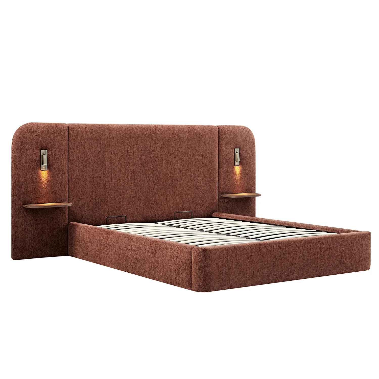 Della Extended Headboard Storage Bed, Burnt Brick Chenille - Image 2