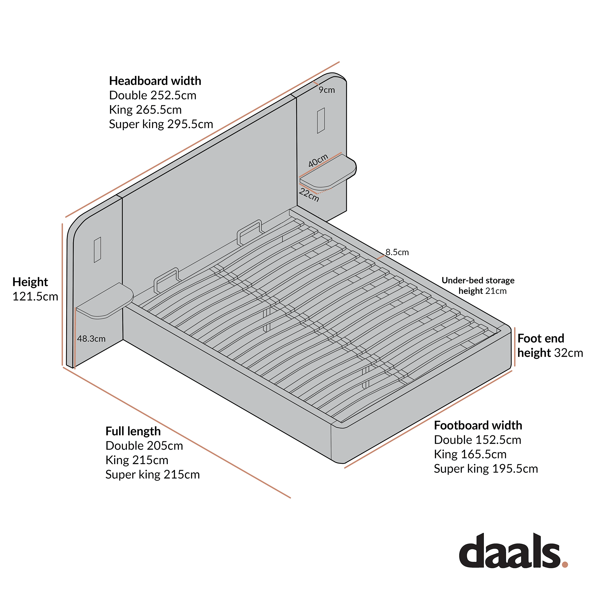 Della Extended Headboard Storage Bed, Burnt Brick Chenille - Image 3
