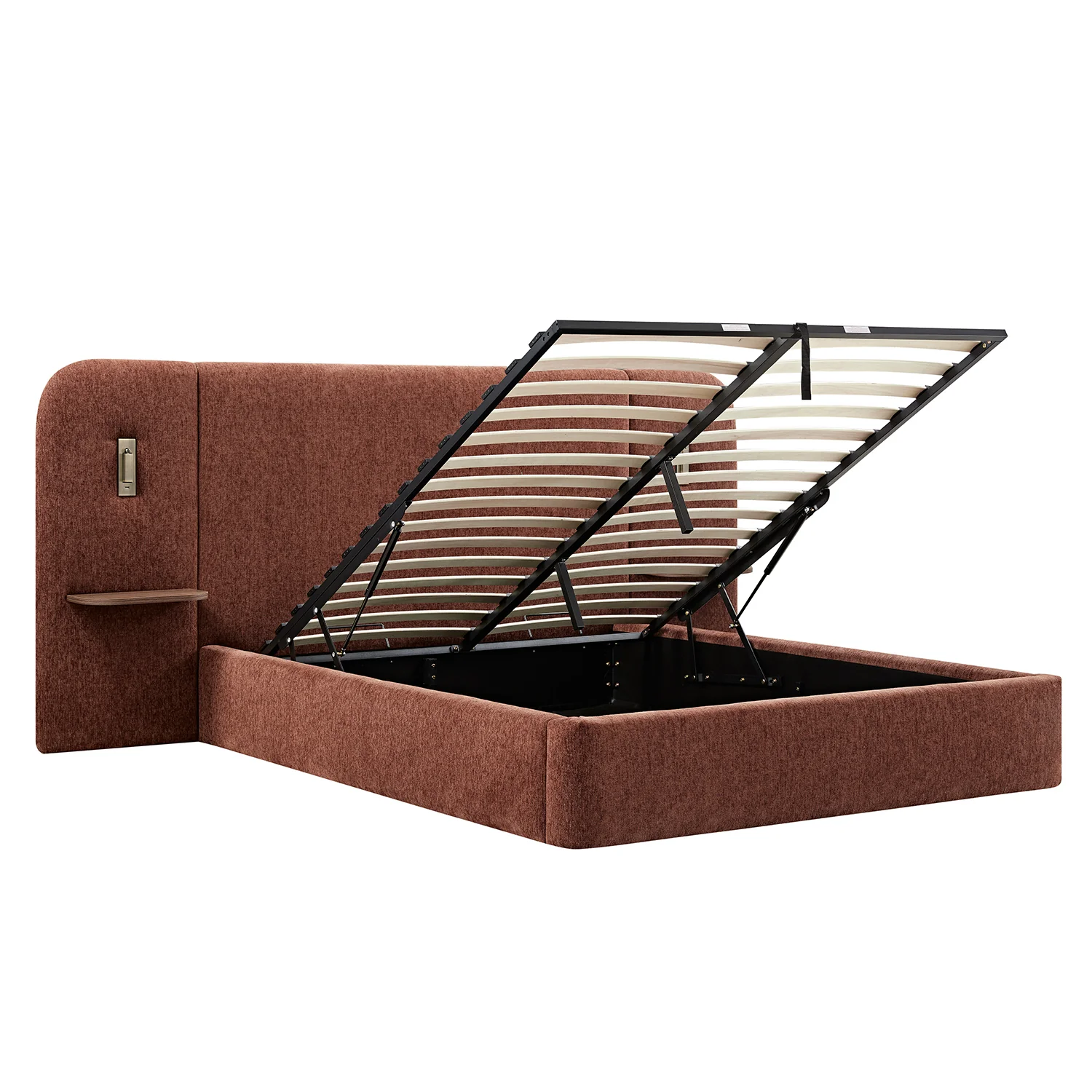 Della Extended Headboard Storage Bed, Burnt Brick Chenille - Image 6