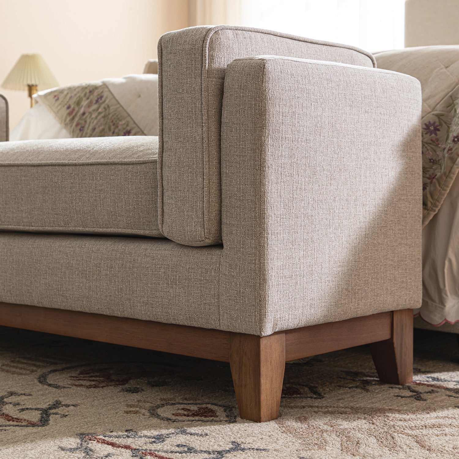 Dipley Oatmeal Woven Fabric Upholstered Bench - Image 6