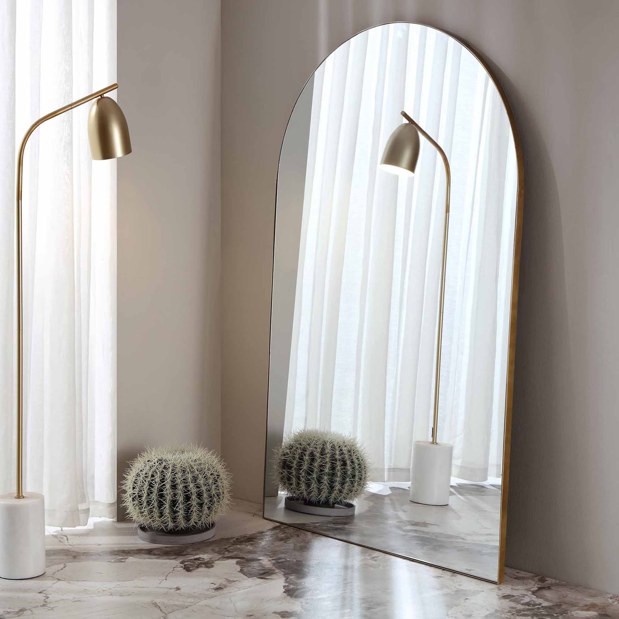 Eden Arched Full Length Metal Frame Mirror 180 x 110 cm, Antique Gold Effect