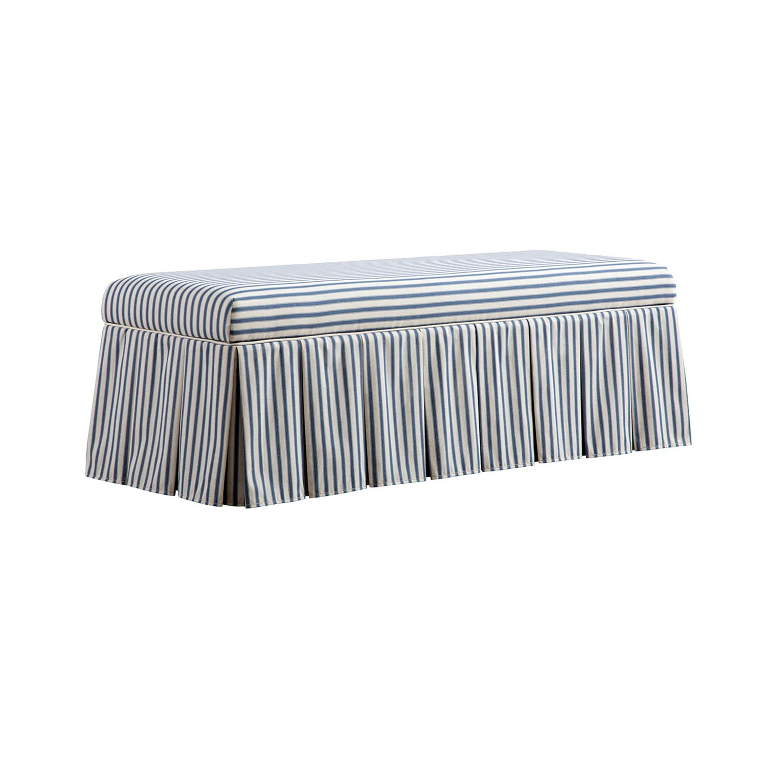 Egerton Box-Pleat Storage Bench, Blue Striped Linen - Image 2