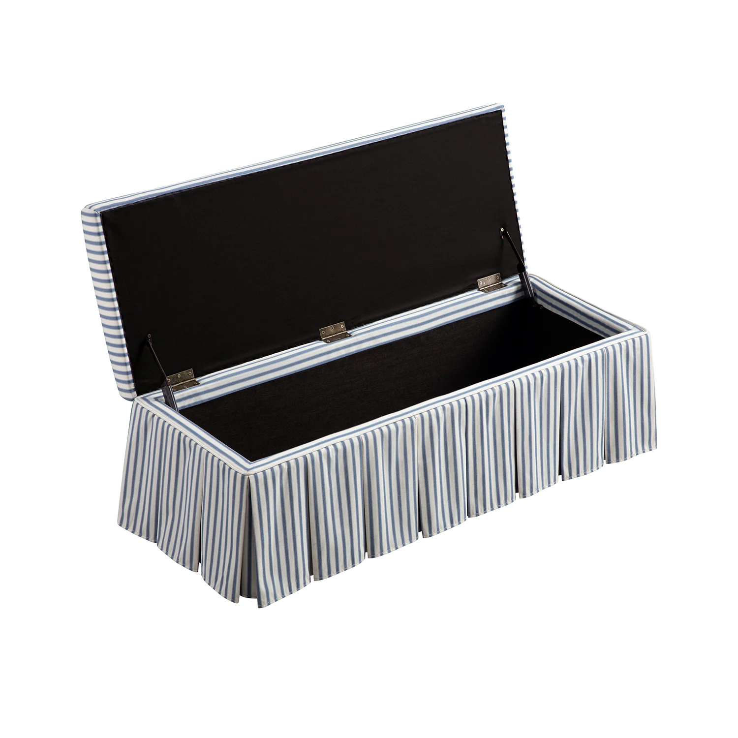 Egerton Box-Pleat Storage Bench, Blue Striped Linen - Image 4