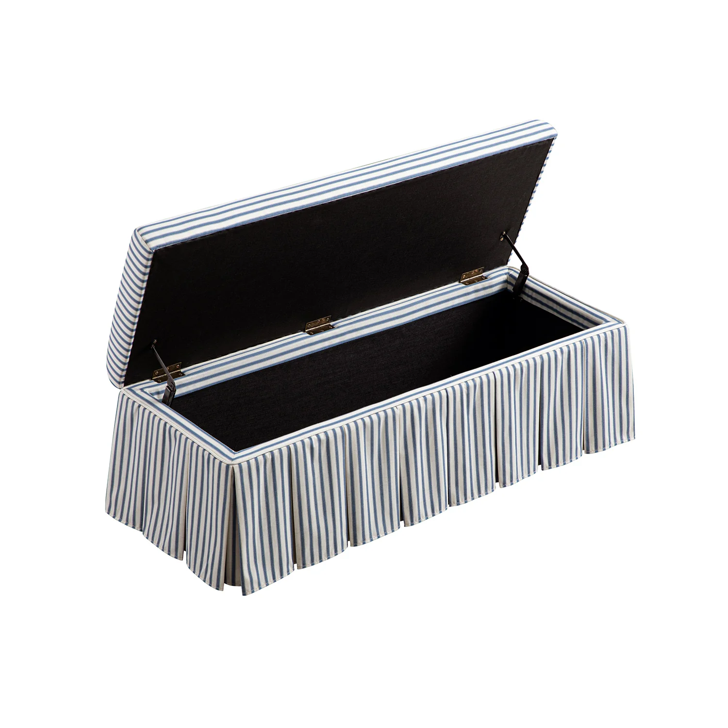 Egerton Box-Pleat Storage Bench, Blue Striped Linen - Image 5