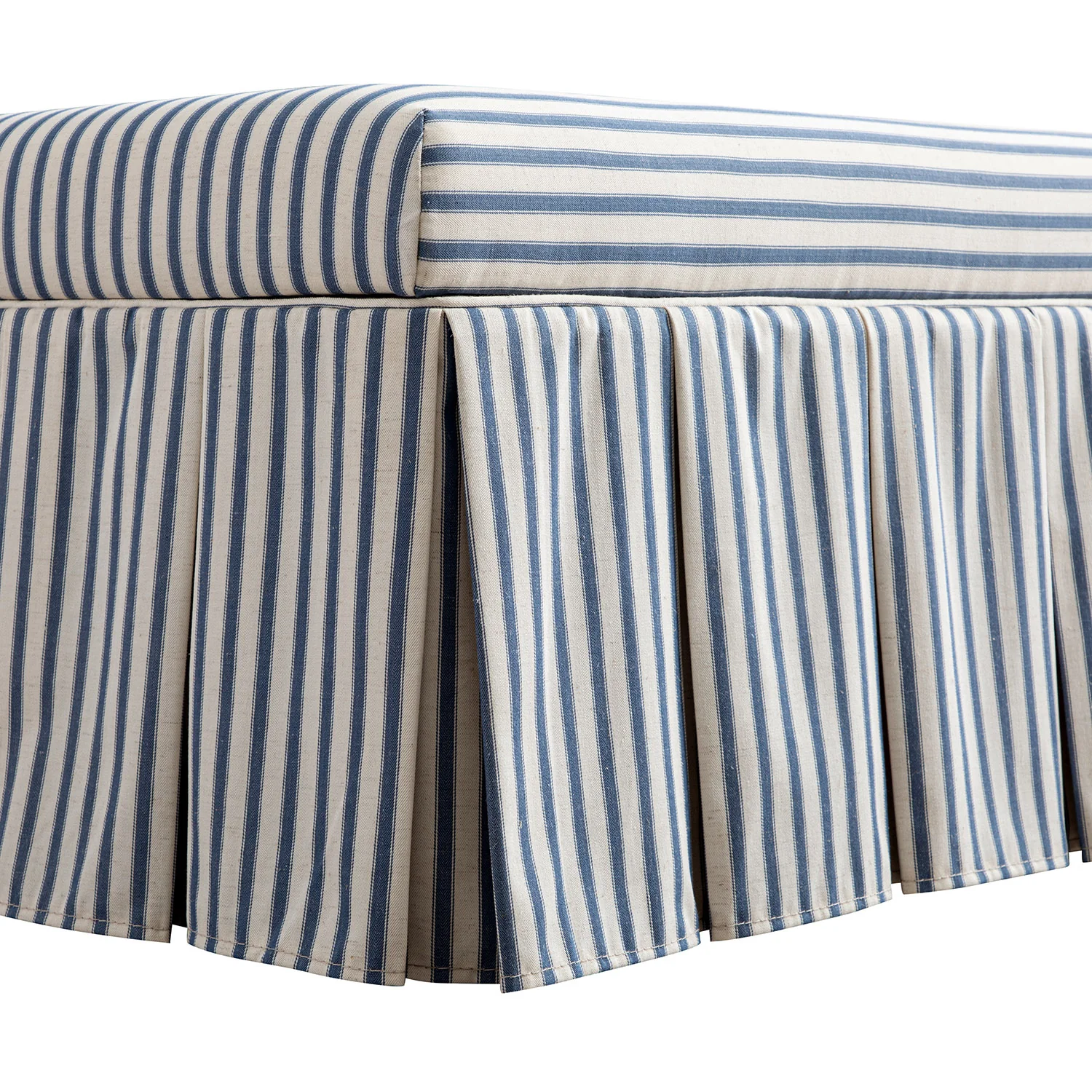 Egerton Box-Pleat Storage Bench, Blue Striped Linen - Image 9