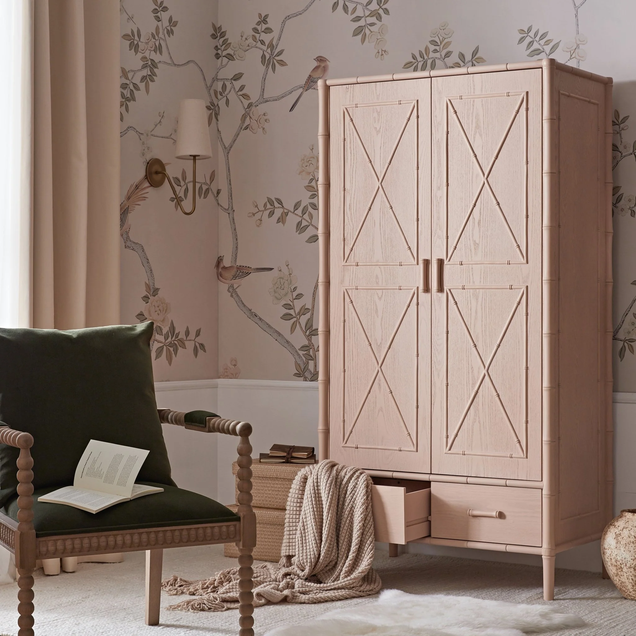 Elstowe Faux Bamboo Double Wardrobe, Nude Pink