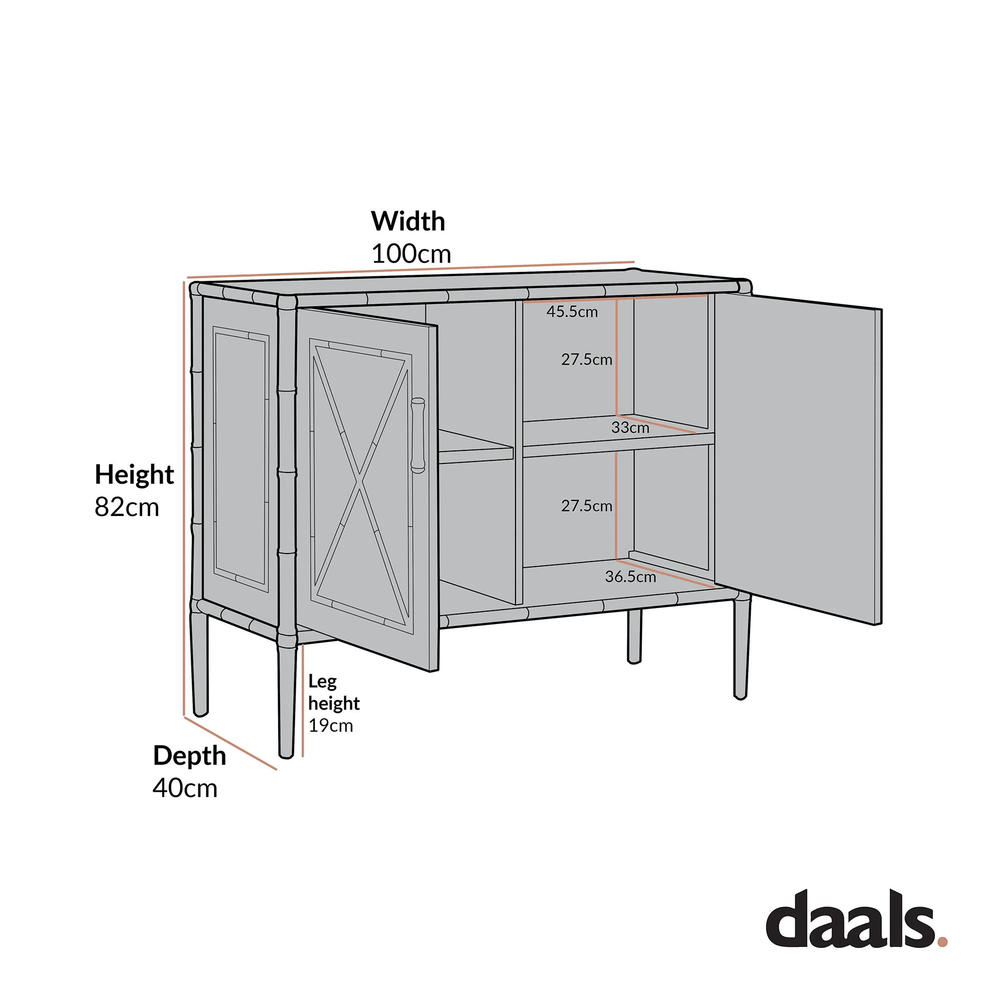 Elstowe Faux Bamboo Small Sideboard, Warm Grey - Image 3