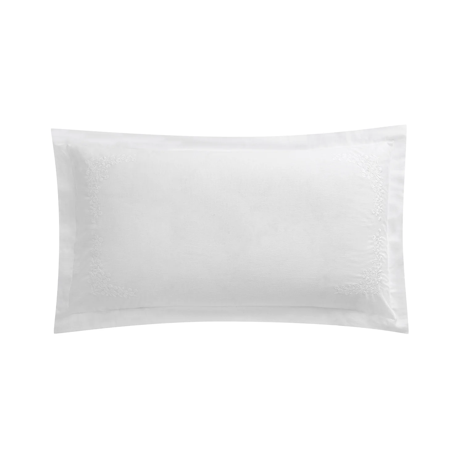 Esmeralda White Floral Embroidered Linen Blend King Size Oxford Pillowcases - Pair