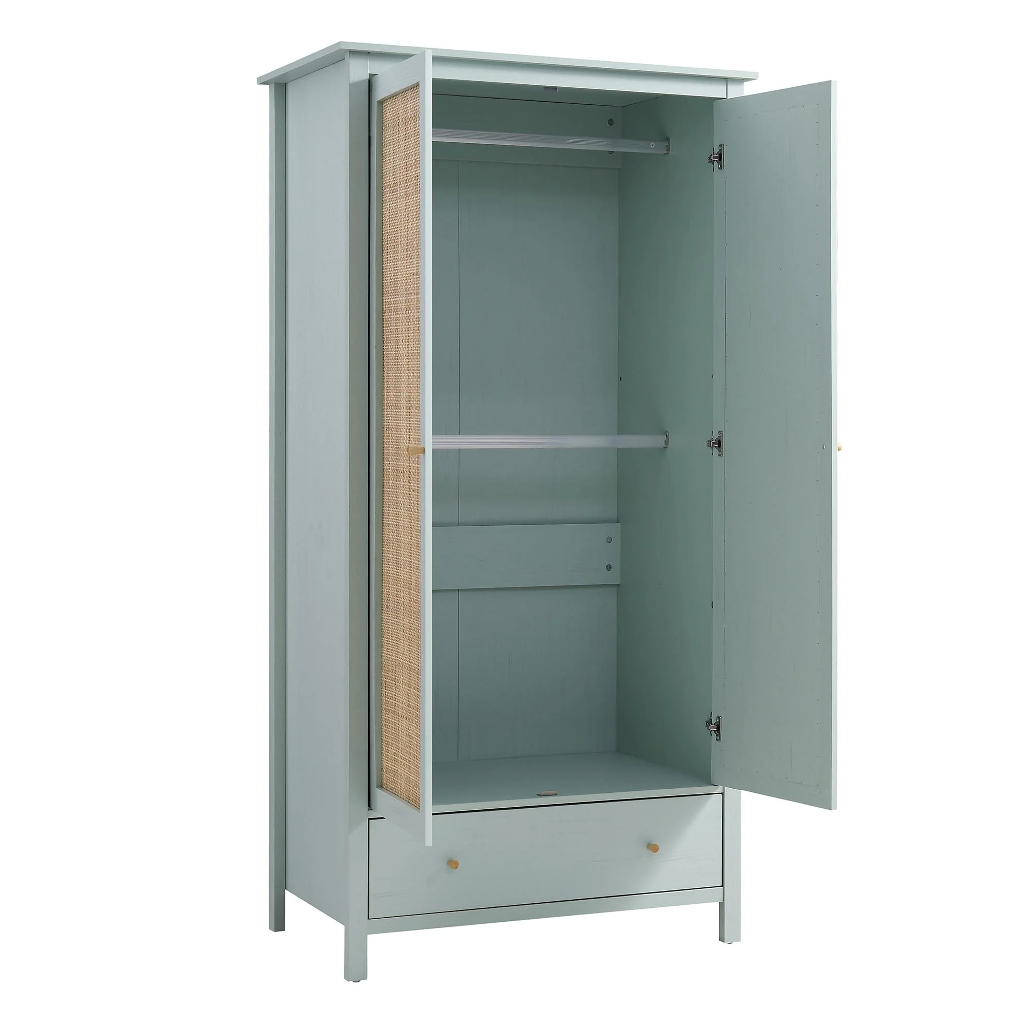 Frances Rattan Double Wardrobe with 1 Drawer, Mint - Image 6