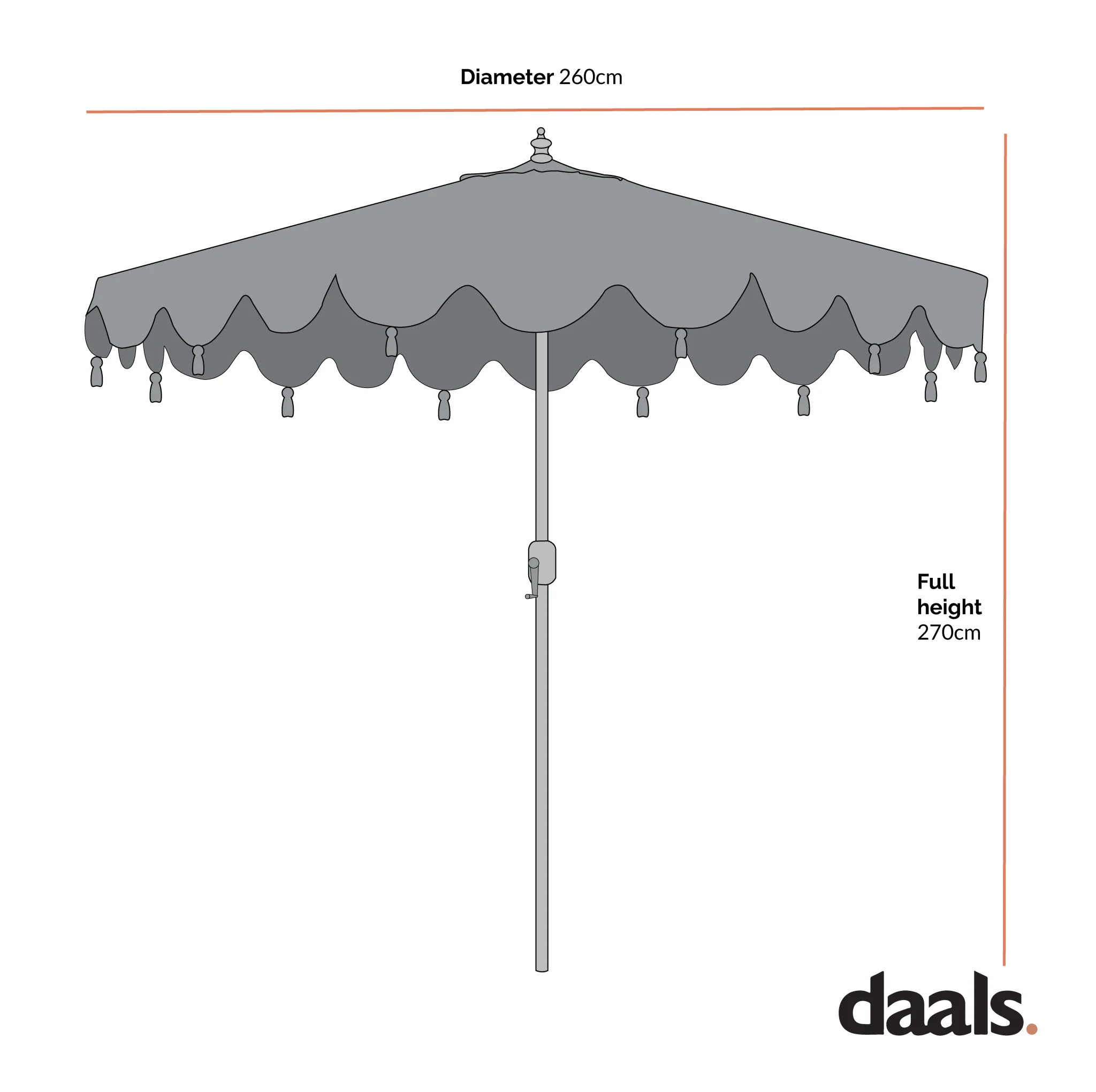Green Chevron 2.6M Octagonal Tassel Parasol with Aluminium Tilt - Image 6