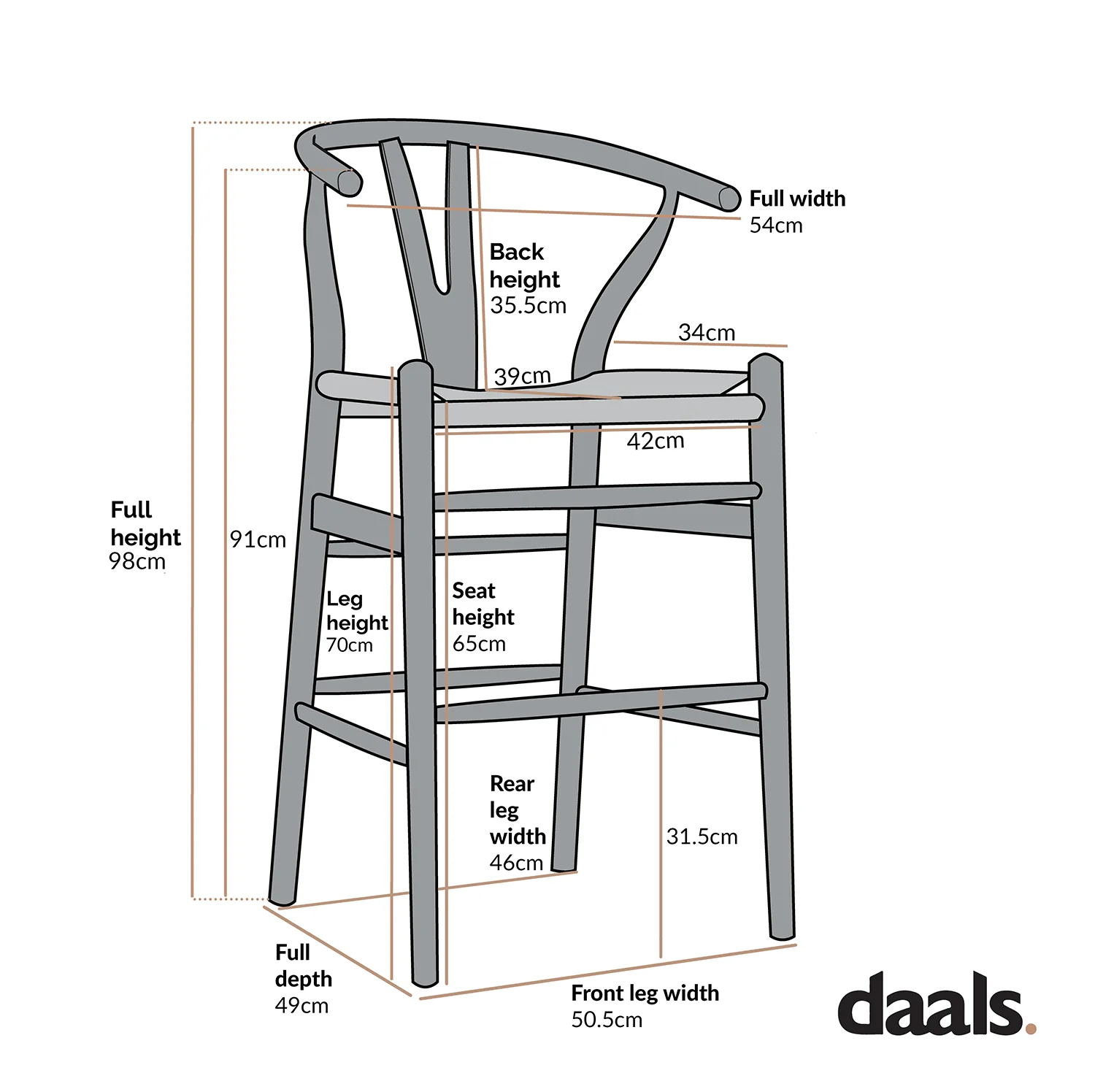 Hansel Wooden Natural Weave Counter Stool, Natural Frame - Image 4