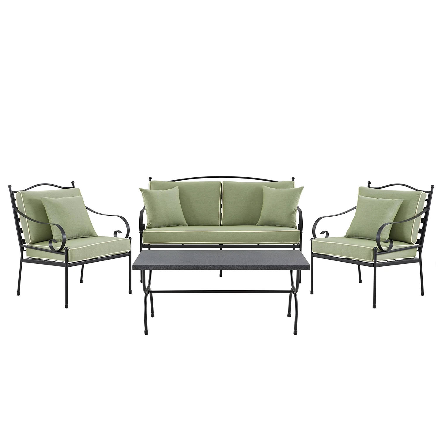 Haymes Indoor and Outdoor Metal Sofa Set with Coffee Table, Reseda Green