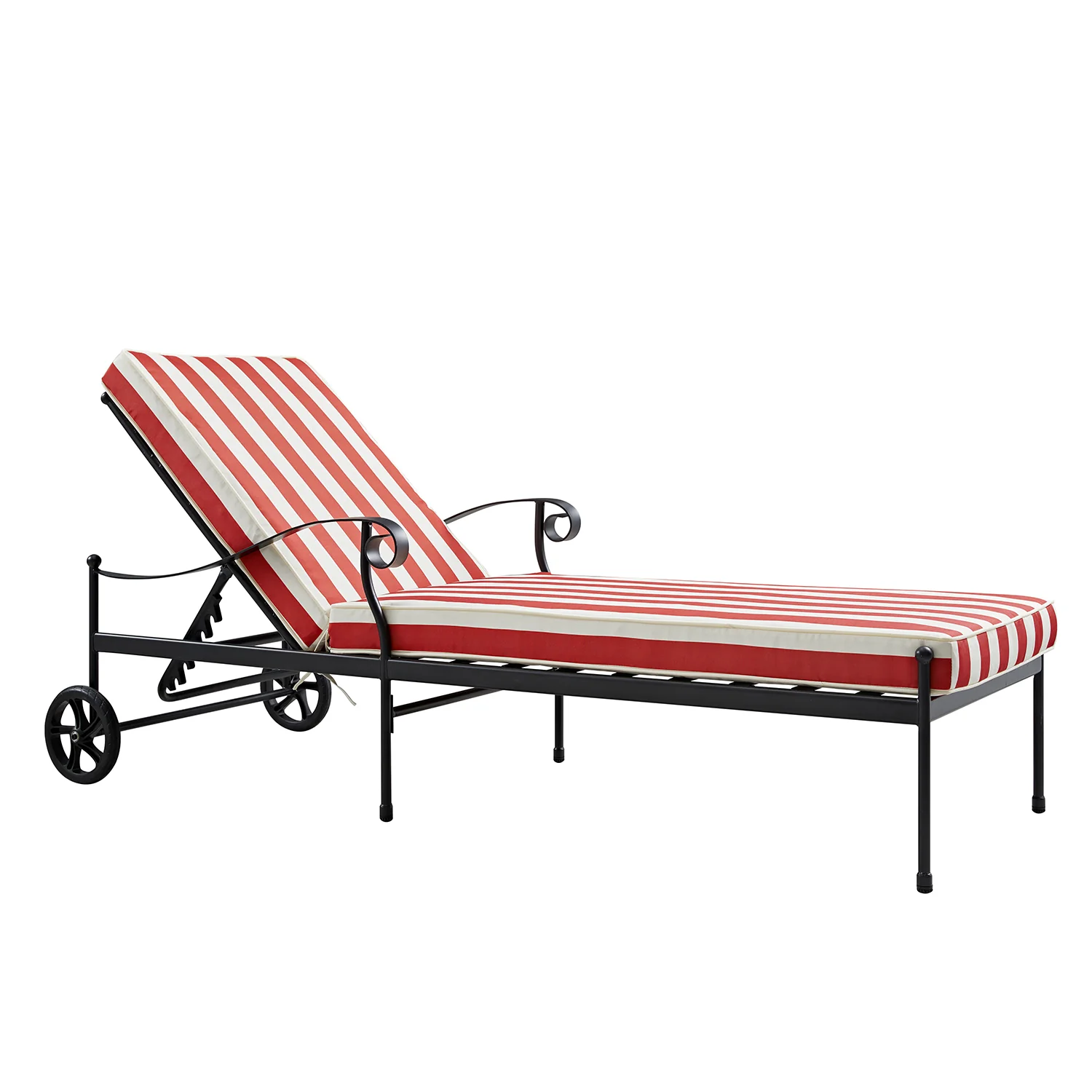 Haymes Metal Sun Lounger with Wheels, Scarlet Stripe