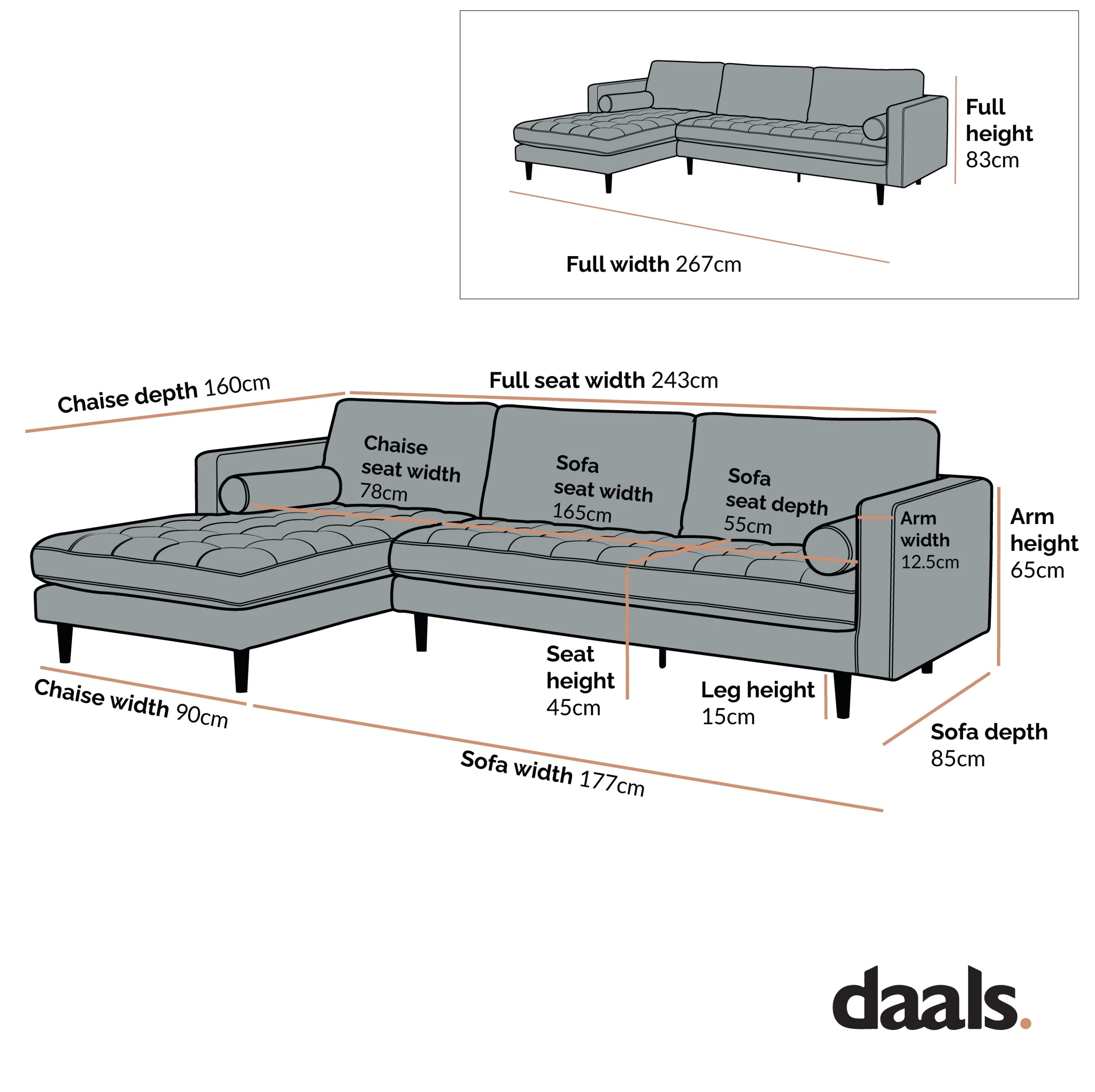 Henrietta Spiced Honey Chenille Grand 4-Seater Chaise End Sofa, Left Hand Facing - Image 9